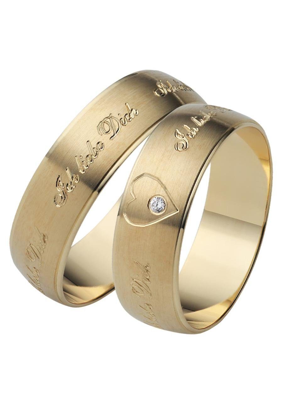 Firetti Trauring Schmuck Geschenk Gold 375 Hochzeit Ehering Trauring "Ich liebe Dich", Made in Germany, wahlweise mit oder ohne Brillant