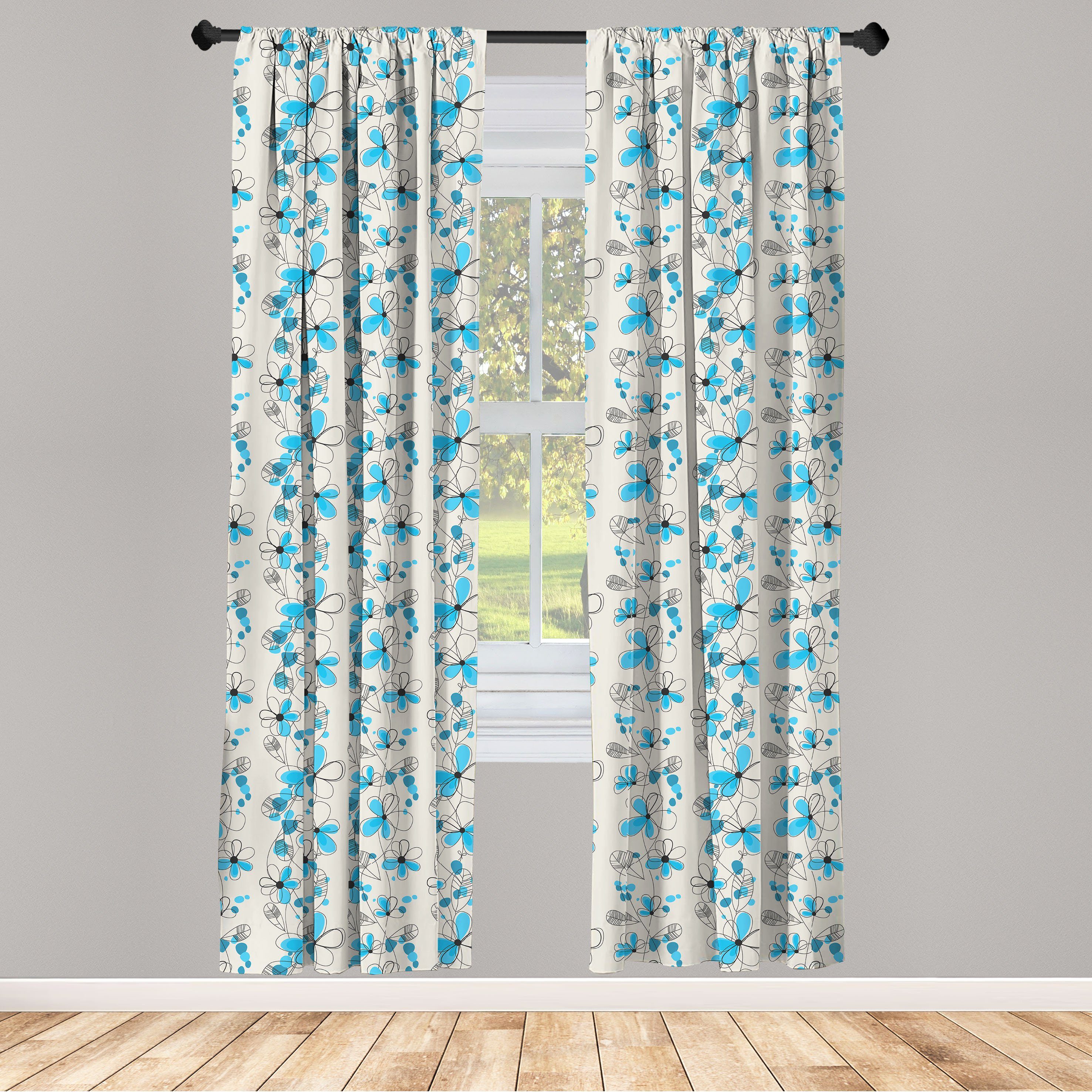 Abakuhaus, Wohnzimmer und Microfaser, Grau Vorhang Dekor, Blau für Schlafzimmer Gänseblümchen Childish Gardine