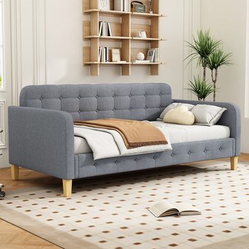 FUROKOY Daybett Schlafsofa aus hochwertigem Leinenstoff und MDF, 90x200cm Wohnzimmersofa mit Knopfnagelverzierung, Grau