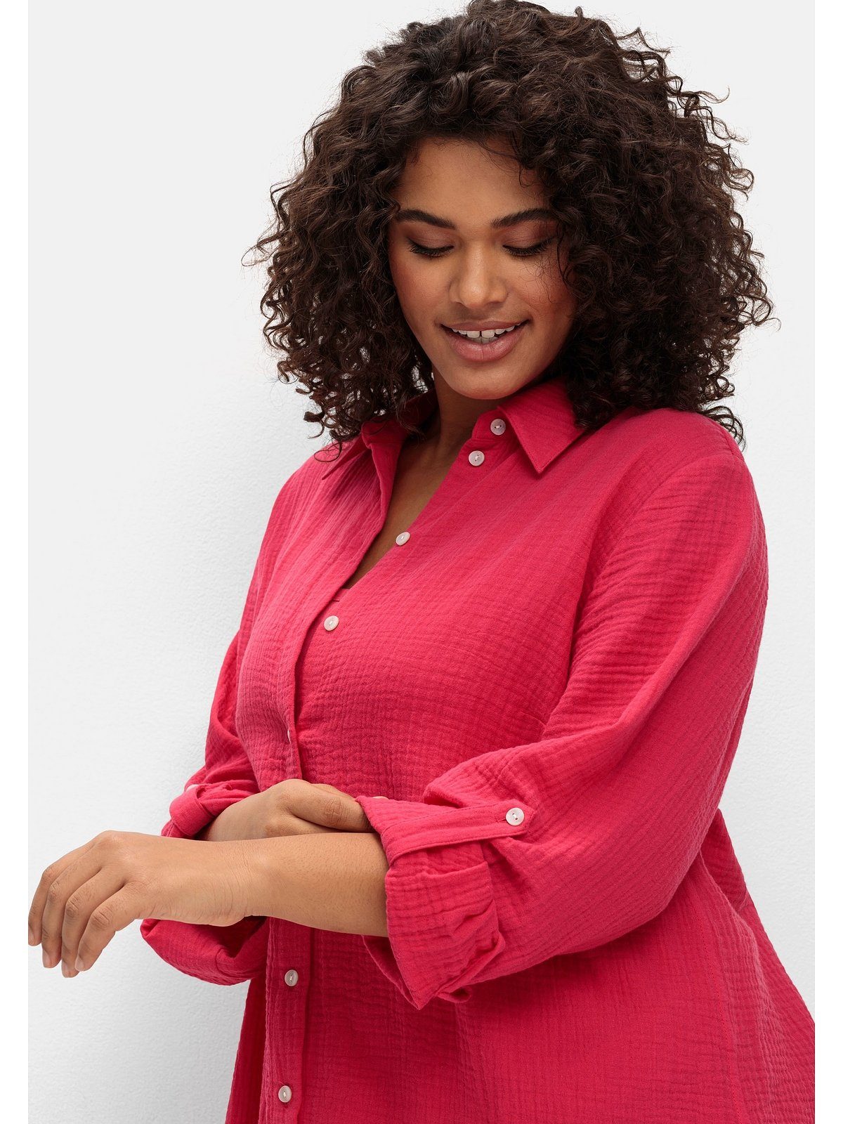 Sheego Hemdbluse Große Größen aus Baumwolle, mit Krempelärmeln