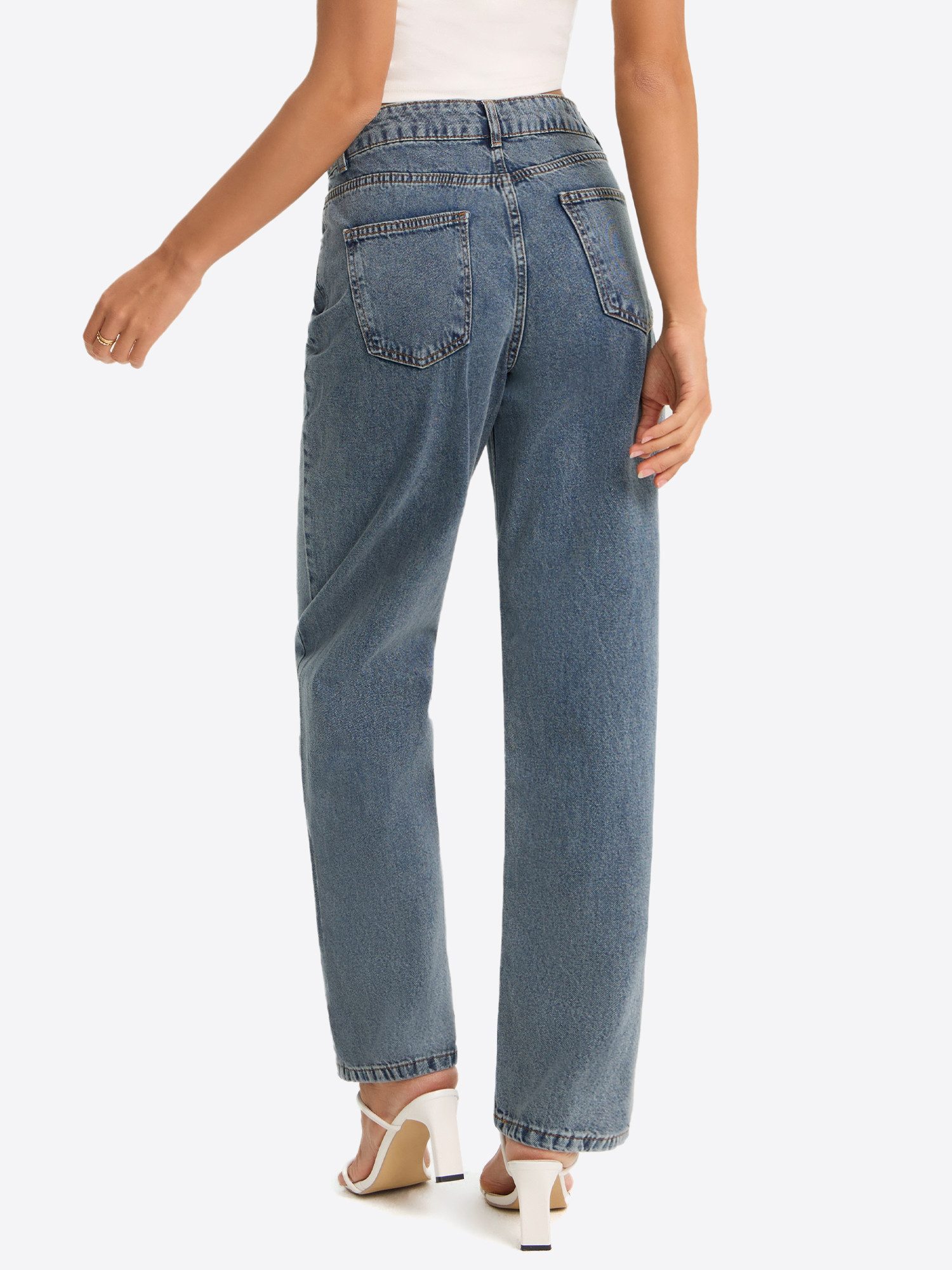 Imily Bela Gerade Jeans Damen Straight Fit Jeans im Five-Pocket Style (Packung, 1-tlg., 1per-Pack) mit Baumwolle