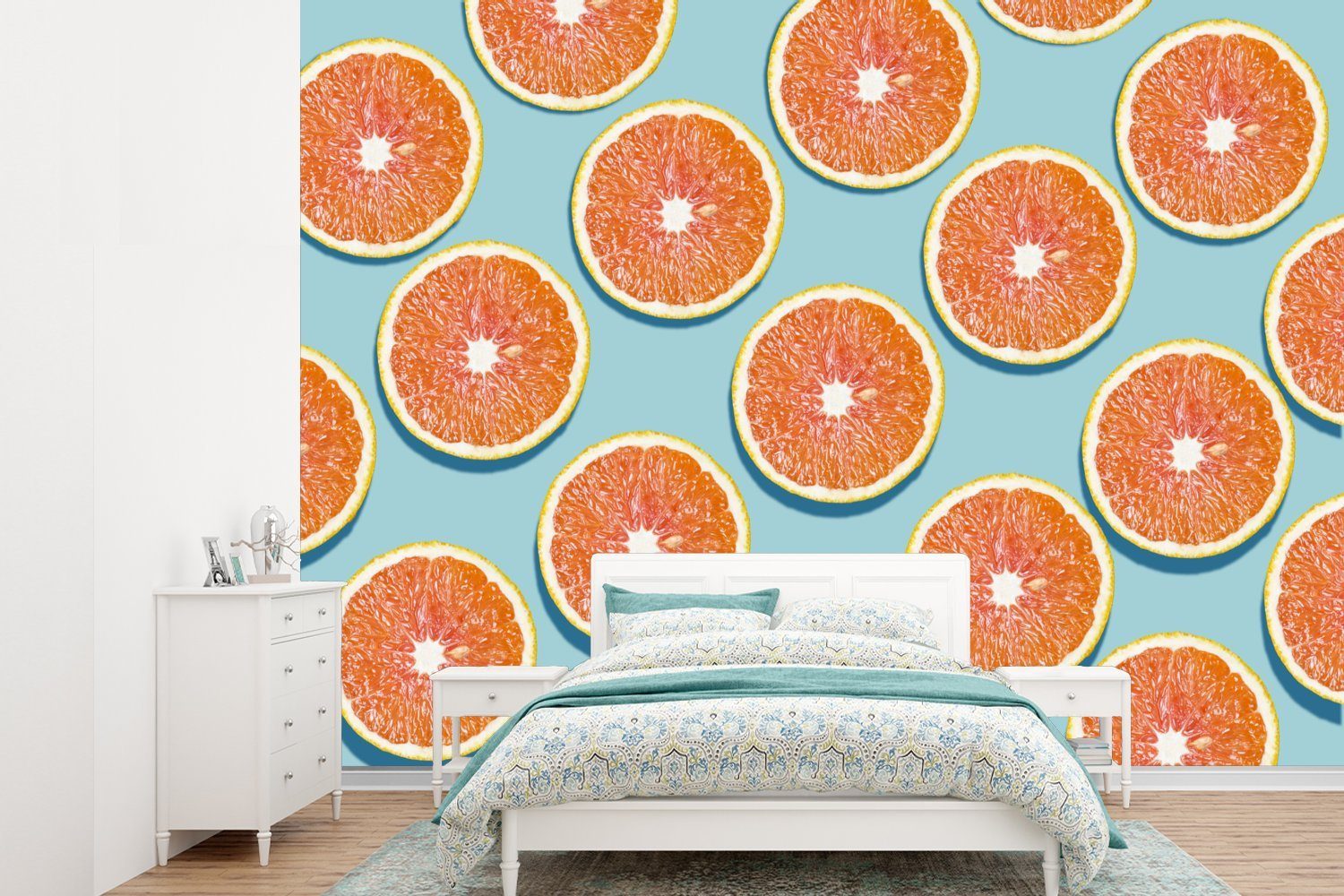 Orange - - Matt, bedruckt, Wohnzimmer, Montagefertig für Wandtapete St), MuchoWow Blau, Fototapete Vinyl Tapete (6 Sommer