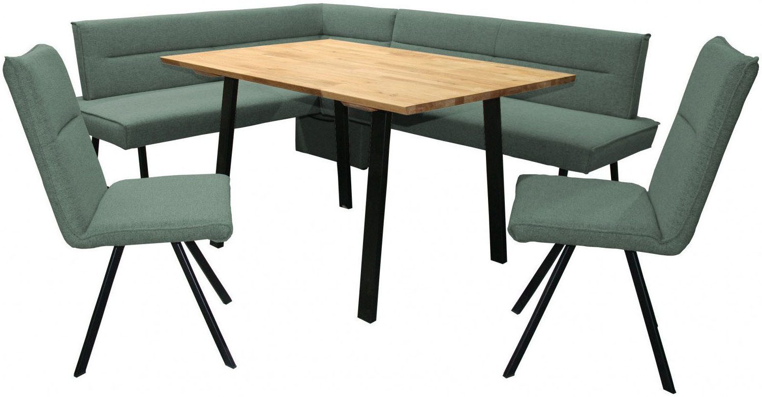 OTTO home Eckbankgruppe Sava, (Set, 4-tlg), Eckbank mit Wellenfederung im Sitz, Tisch Massiv Eiche