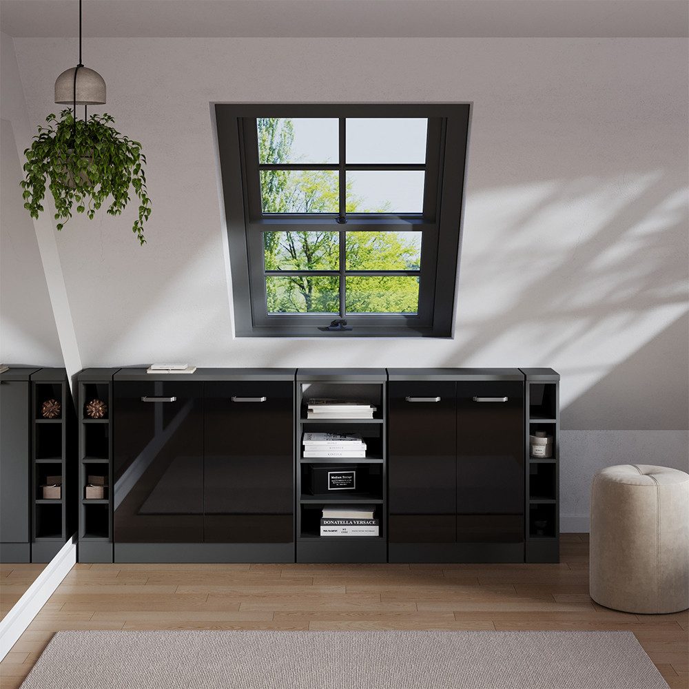 Vicco Kommode Rion, Schwarz Hochglanz/Anthrazit, 210 cm 5er Set Schrankkorpuss 60... (5 St)