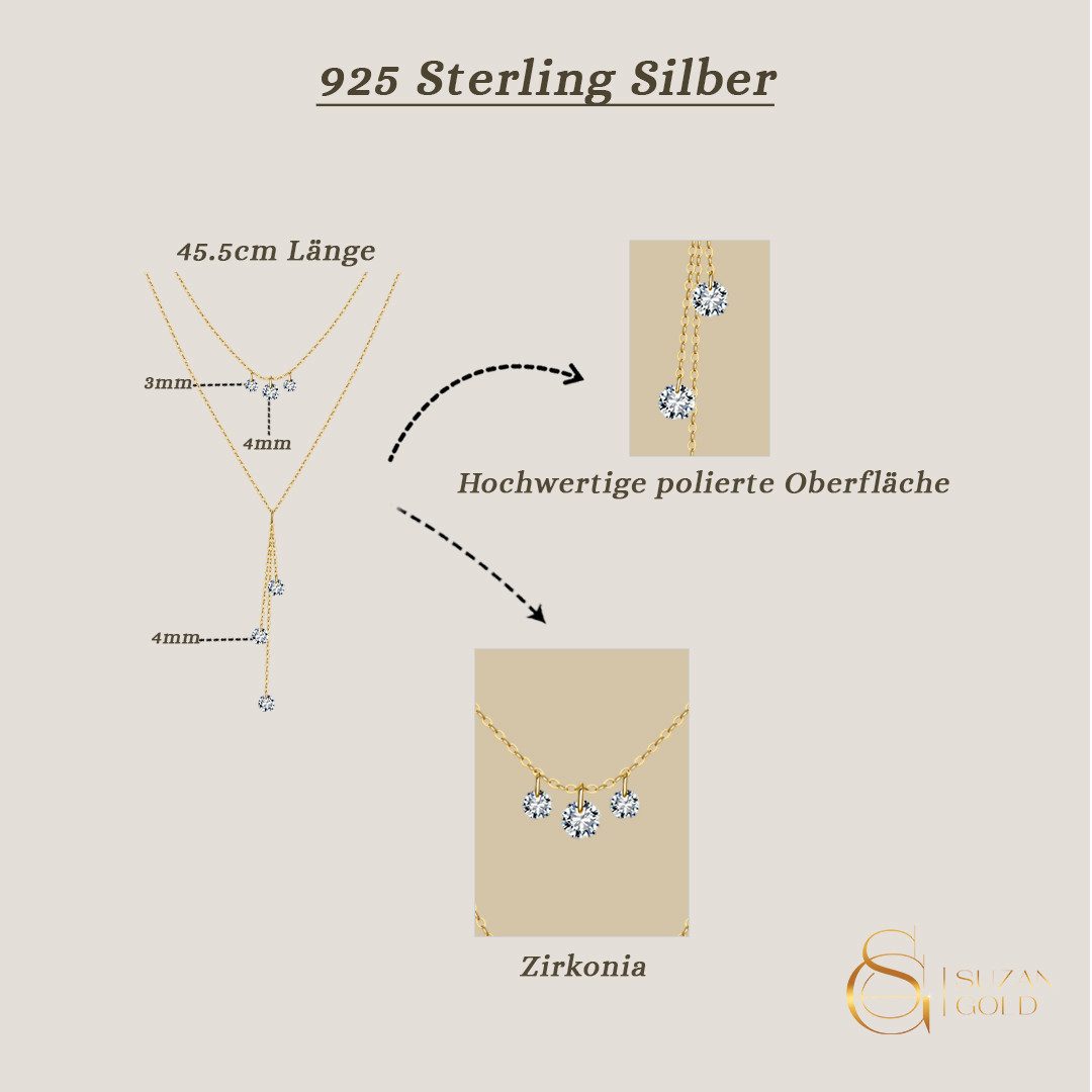 Suzan Gold Kette mit Anhänger Lunadia – Zweireihige 925 Silber Y-Kette mit günstig online kaufen