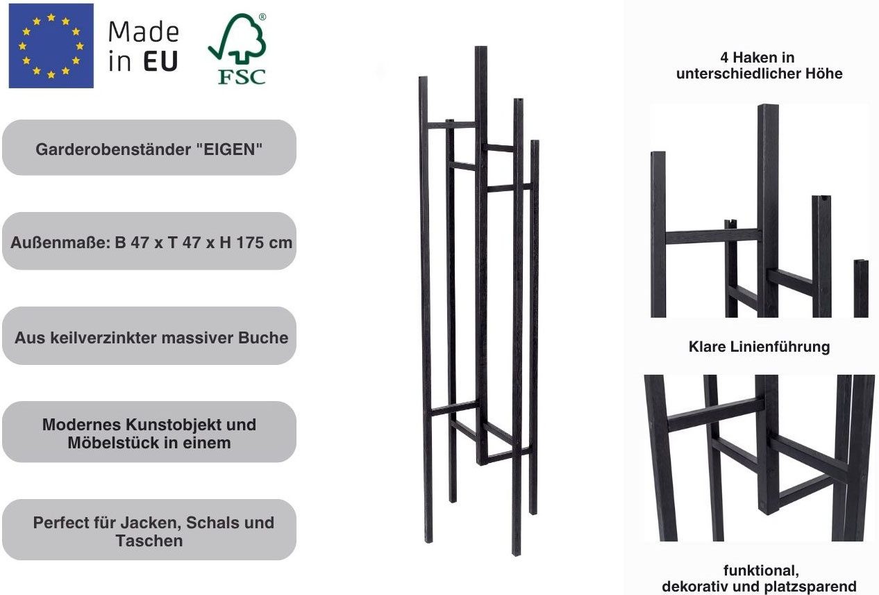 Woodman Garderobenständer Eigen, im skandinavian Design, aus keilverzinkter massiver Buche, FSC®