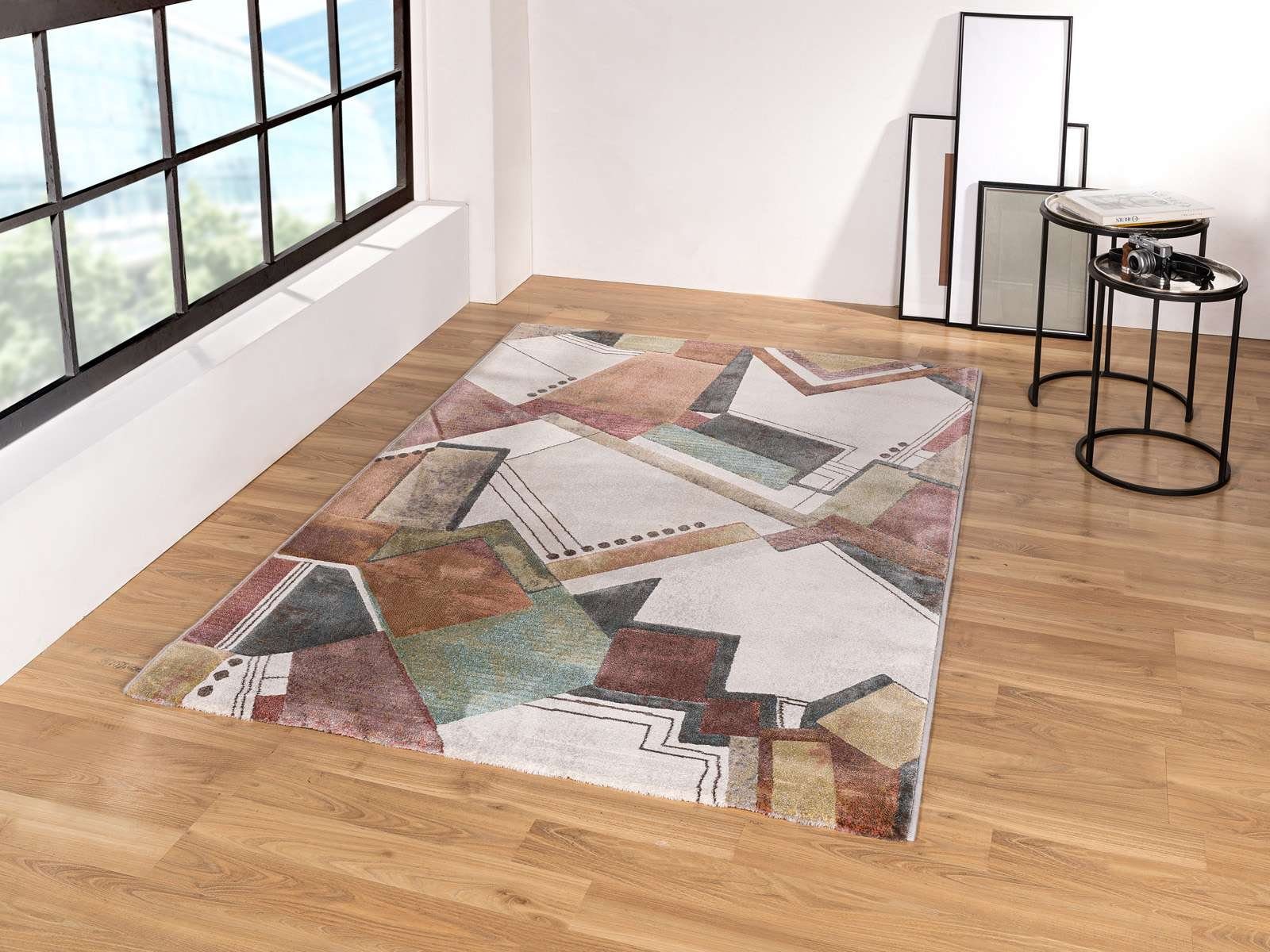 Teppich Kurzflorteppich Argo 63732, TaraCarpet, rechteckig, Höhe: 14 mm, moderner Vintage multi w Wohnzimmer Esszimmer Schlafzimmer 80x150 cm grün