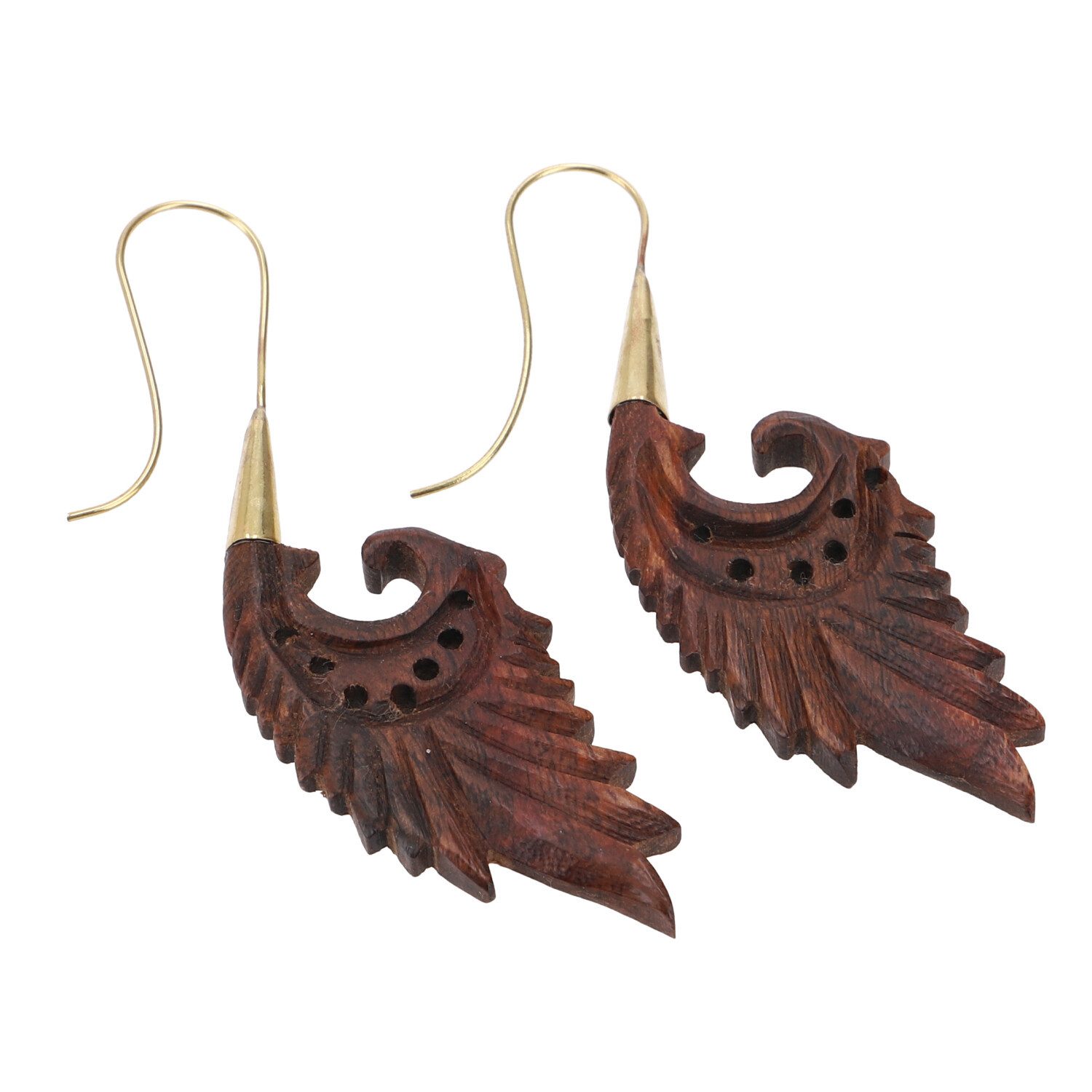 Guru-Shop Paar Ohrhänger Filigran geschnitzte Boho Ethno Holz Ohrringe,..