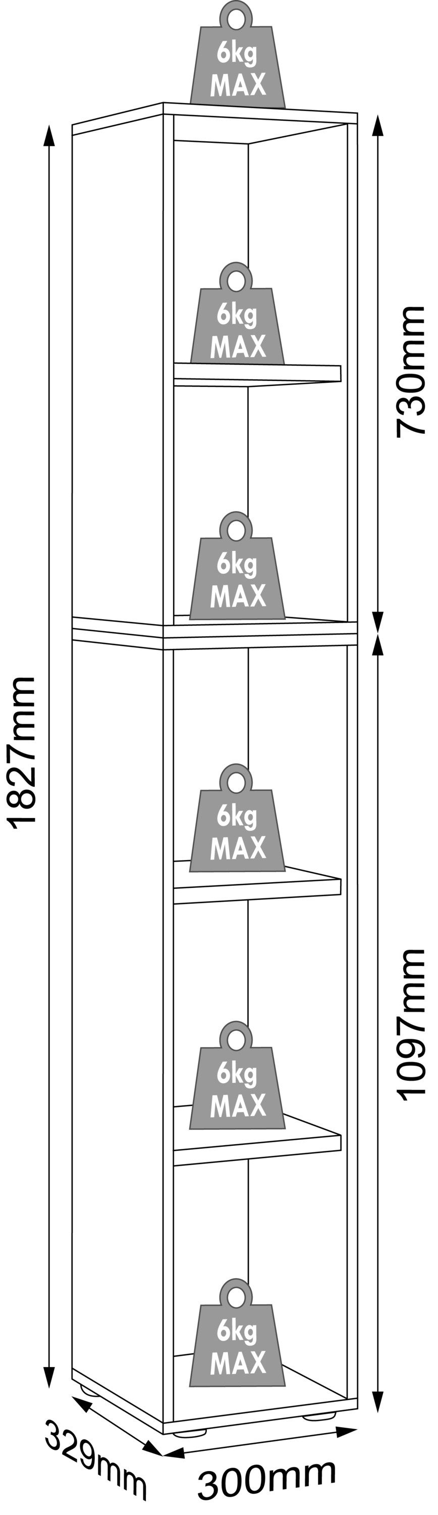 VCM Standregal Salia B. 30 x T. 33 x H. 183 cm, Offener Stauraum für Ordner, Akten und Bücher, 5 Fächer, Holzwerkstoff – Bild 5 von 5