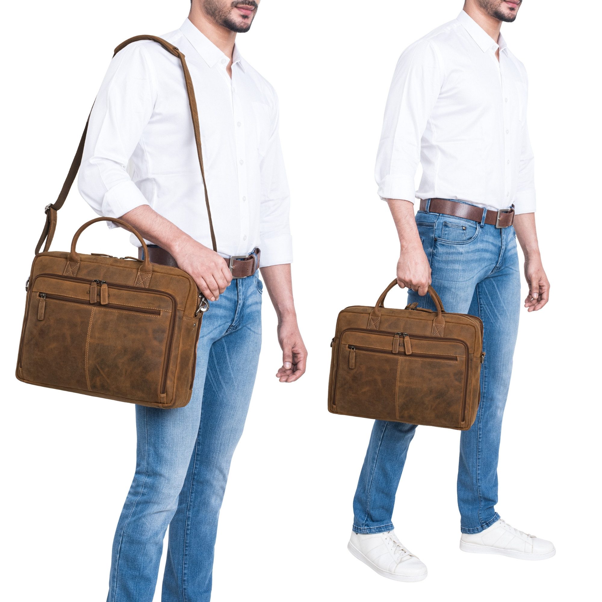 STILORD Laptoptasche "Zenon" Leder Aktentasche mit Laptopfach 15.6 - 16 Zoll Herren & Damen