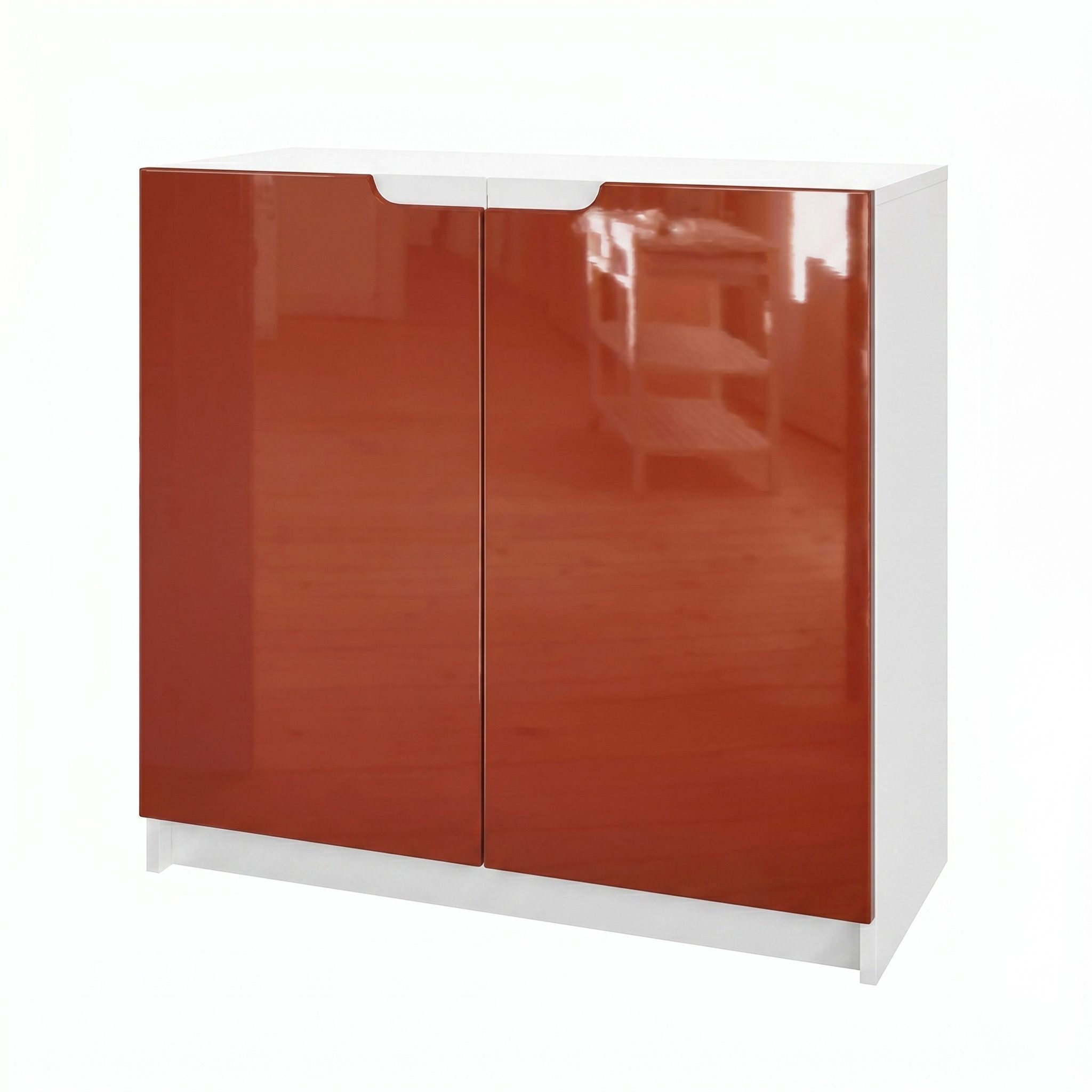 Vladon Kommode Logan (Kommode, mit 2 Türen), Weiß matt/Bordeaux Hochglanz (82 x 78 x 37 cm)