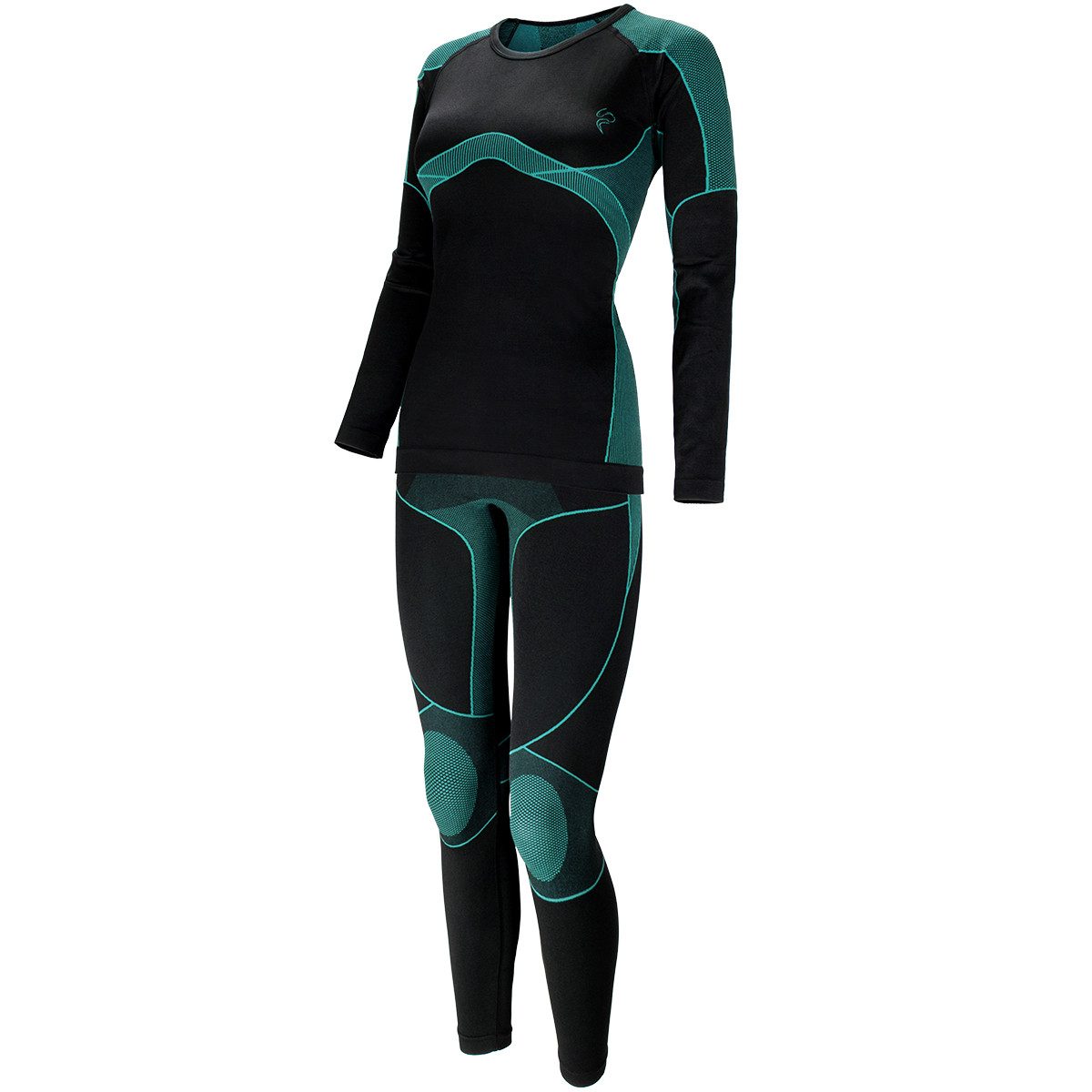 Black Snake Seamless Shirt Damen Thermounterwäsche Set Seamless Funktionsunterwäsche (Funktionswäsche-Set, Langarmshirt und Thermohose für Damen) Nahtloses Thermounterwäsche Set mit Kompressionszonen