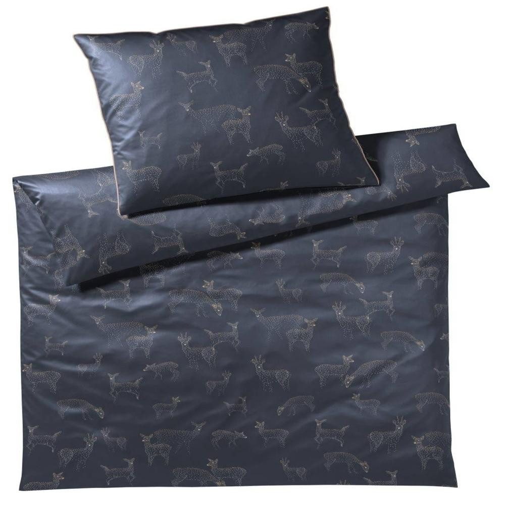 Elegante Bettwäsche Bettwäsche Glitter Nachtblau 155 x 220 cm, Mako Satin, 2 teilig