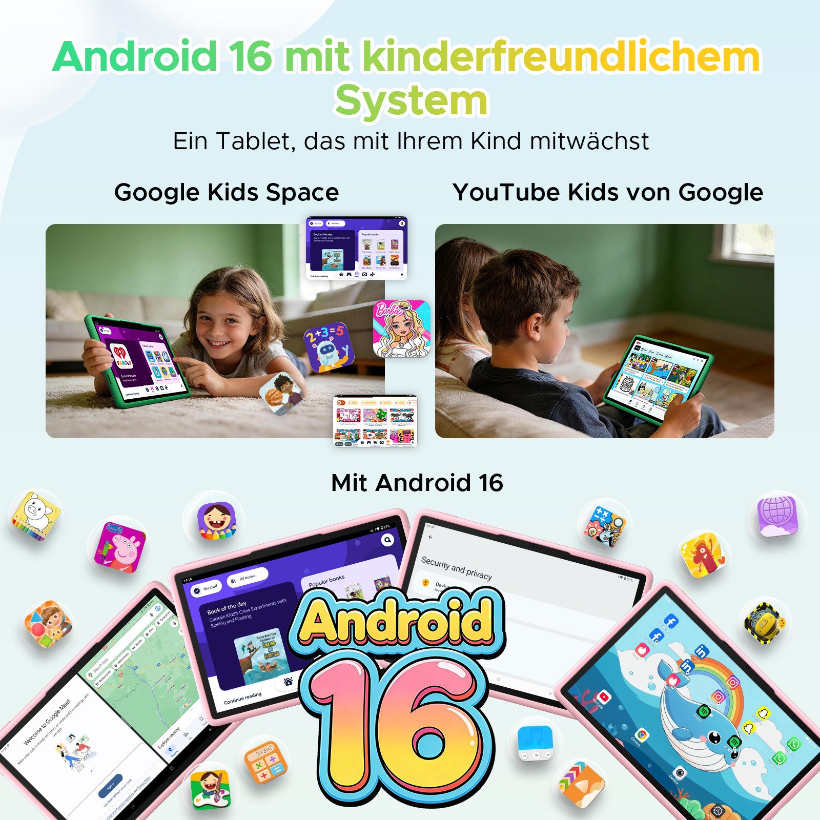 DOOGEE U11kid Android 16 Kinder Tablet mit Hülle, 11 zoll, 8580mAh Tablet (11", 128 GB, Android 16, WiFi, 4GB+128GB ROM /2TB TF, 13MP+5MP, 90Hz, BT 5.0, Widevine L1/Face ID)