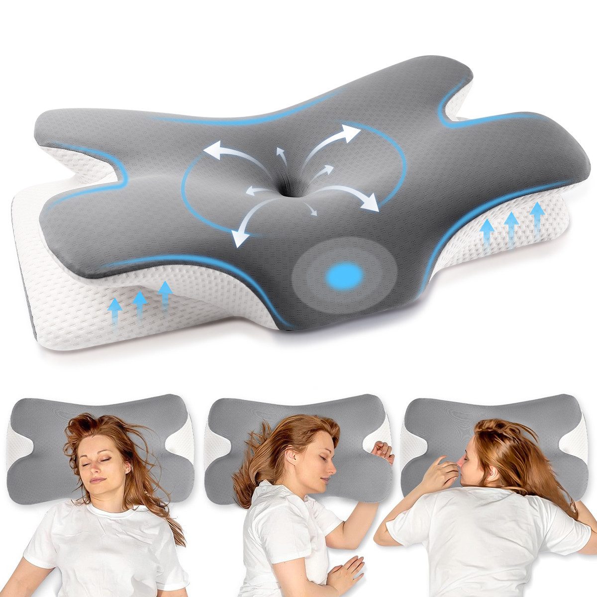 Simloveve Kopfkissen Nackenstützkissen,Schlafkissen,Nackenkissen,Seitenschläferkissen, Füllung: Kopfkissen aus Memory Foam, Kissen für Seiten Rücken & Bauchschläfer, Nackenstützkissen, Kopfkissen, Schlafkissen, Eisseidenstoff, atmungsaktiv und weich, Anti-Schnarch Ergonomisches Nackenstützkissen orthopädisches Kissen