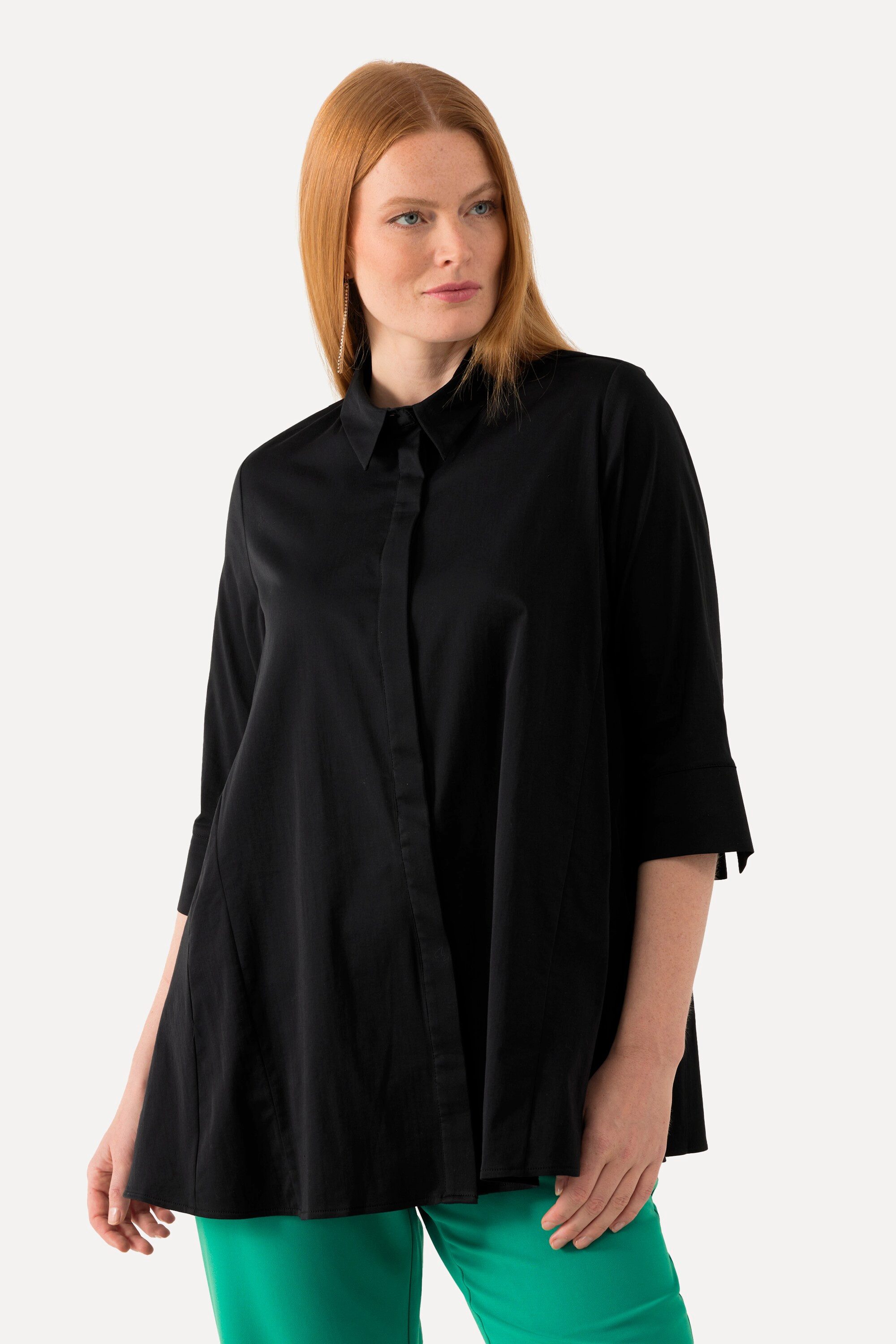 Ulla Popken Hemdbluse Bluse Godet-Einsätze A-Linie günstig online kaufen
