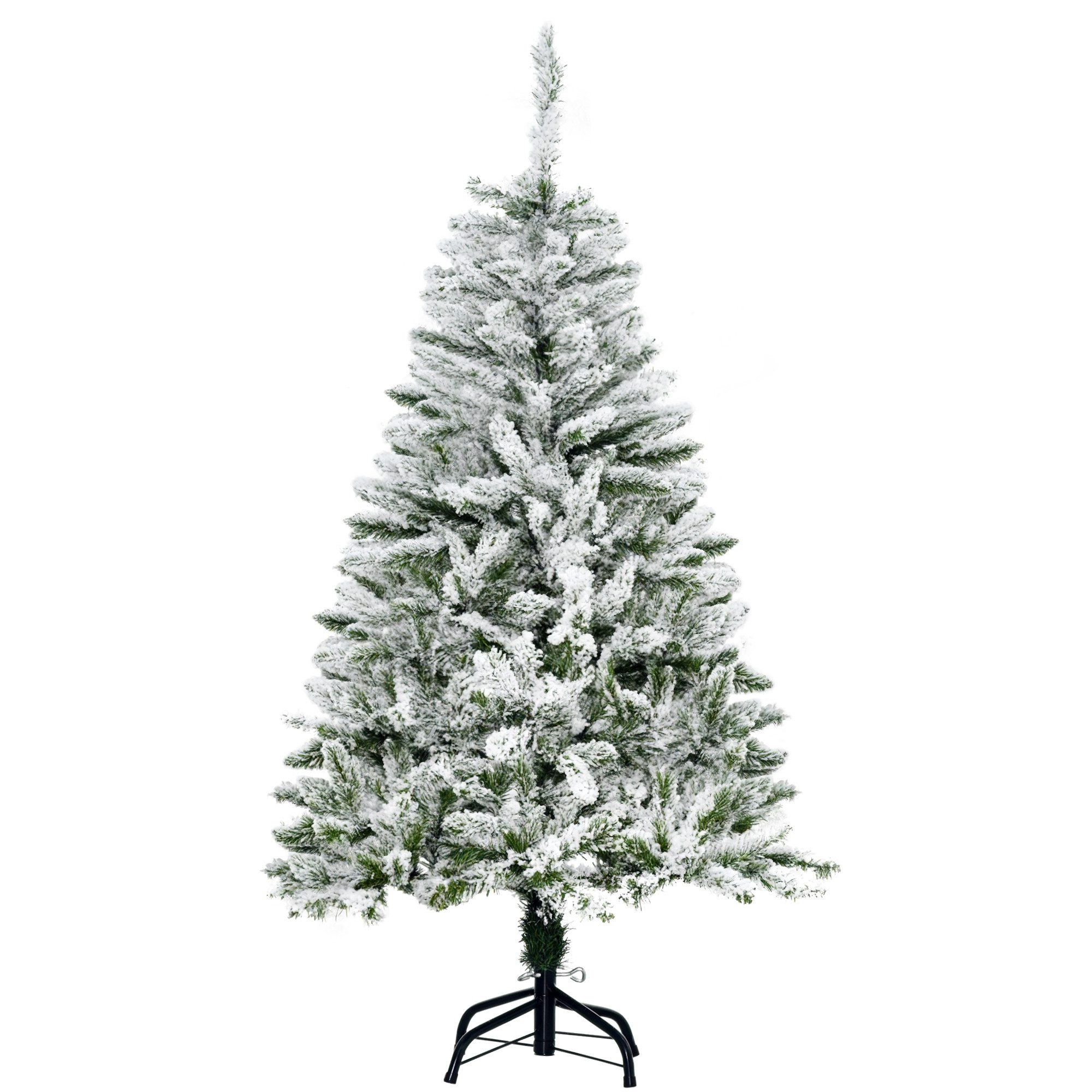 HOMCOM Künstlicher Weihnachtsbaum Kiefernbaum mit Schnee, 750 Spitzen Christbaum, Metallständer, Kiefer, für Weihnachtsfest, Indoor, grün+weiß
