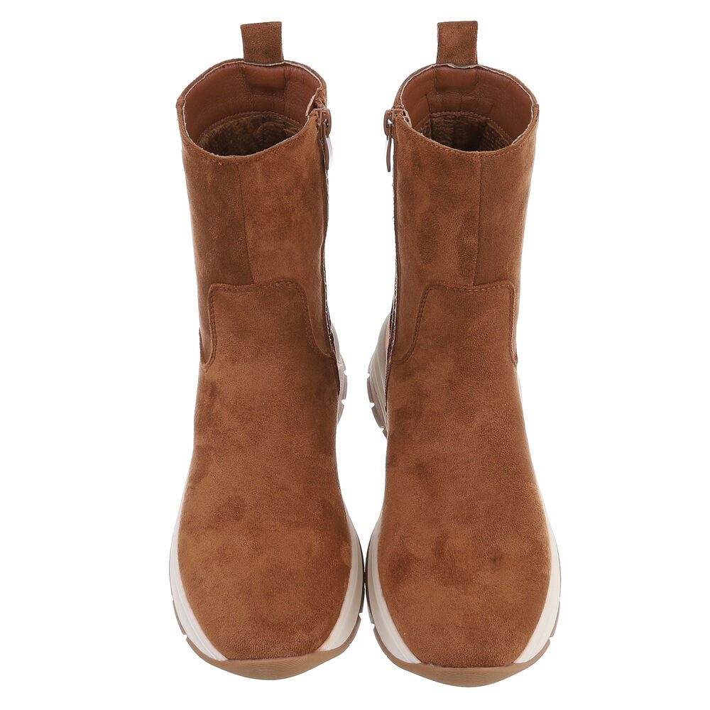 Ital-Design Damen Freizeitstiefel mit flexibel Gummizug und Komfort Plateaustiefelette (90649083) Keilabsatz/Wedge Stiefeletten in Camel – Bild 4 von 5