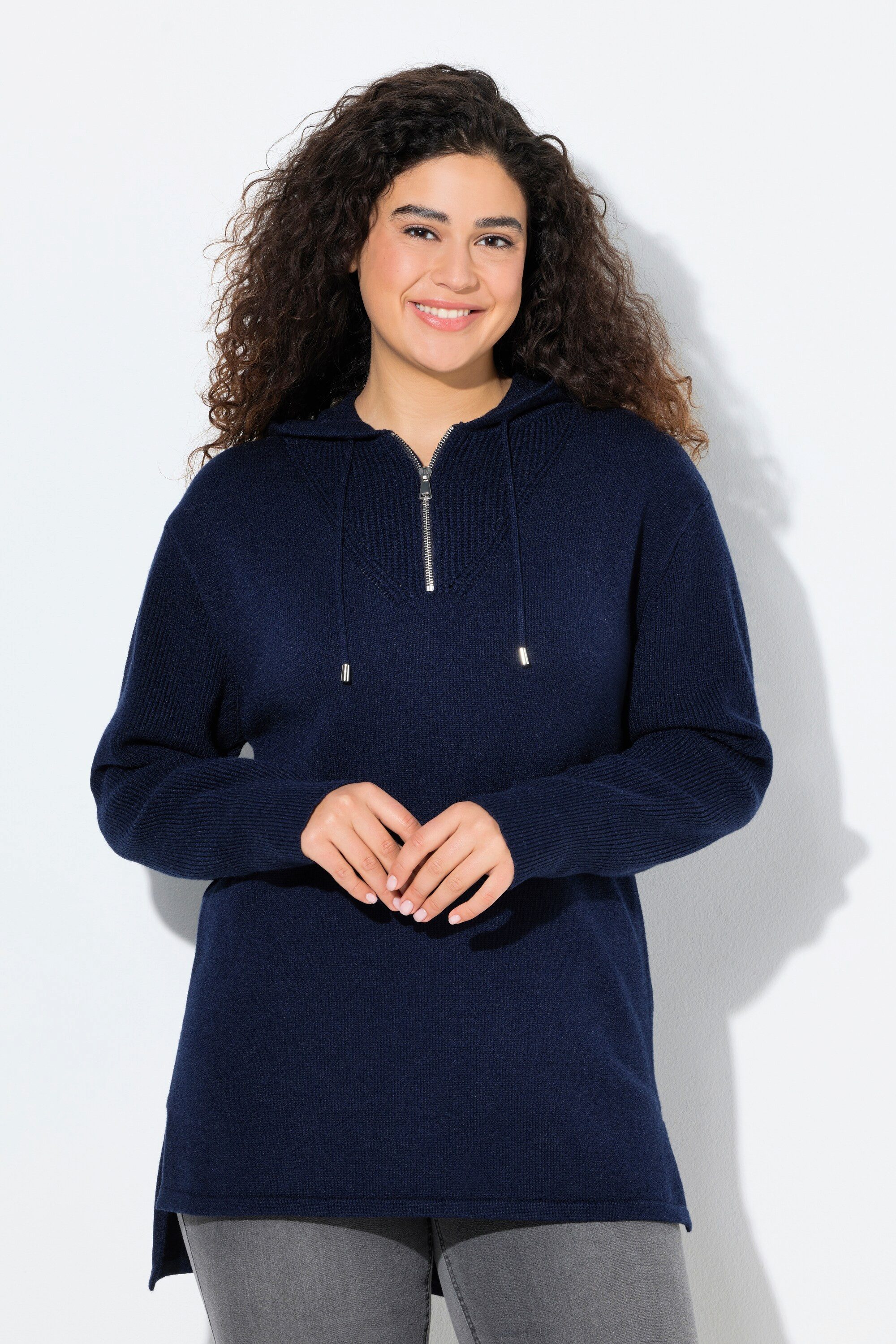 Ulla Popken Wollpullover Strick-Hoodie Zipper Kapuze günstig online kaufen
