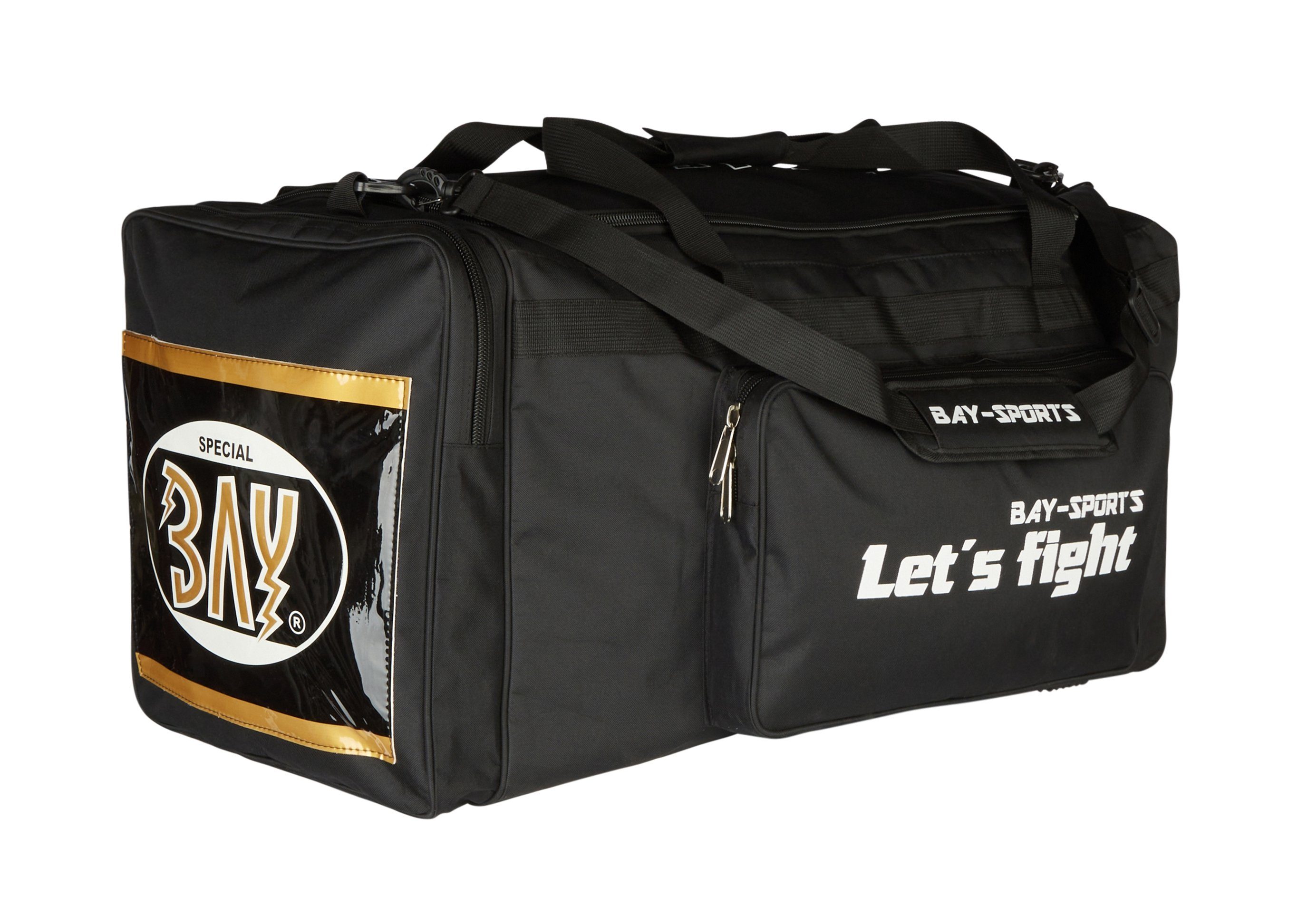 BAY-Sports Sporttasche Let´s Fight Trainingstasche Sport groß Boxen Kampfsport Kickboxen MMA (Nylon wasserabweisend, Gold Emblem), 80 cm, 100 Liter, Präge Logo Embossed, XXL, Muay Thai, Fighting Wear