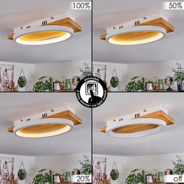 hofstein Deckenleuchte dimmbare Deckenlampe aus Metall/Holz/Kunststoff in Natur/Weiß, LED fest integriert, 3000 Kelvin, dimmbar über Lichtschalter, 1800 Lumen, 1x LED 16 Watt