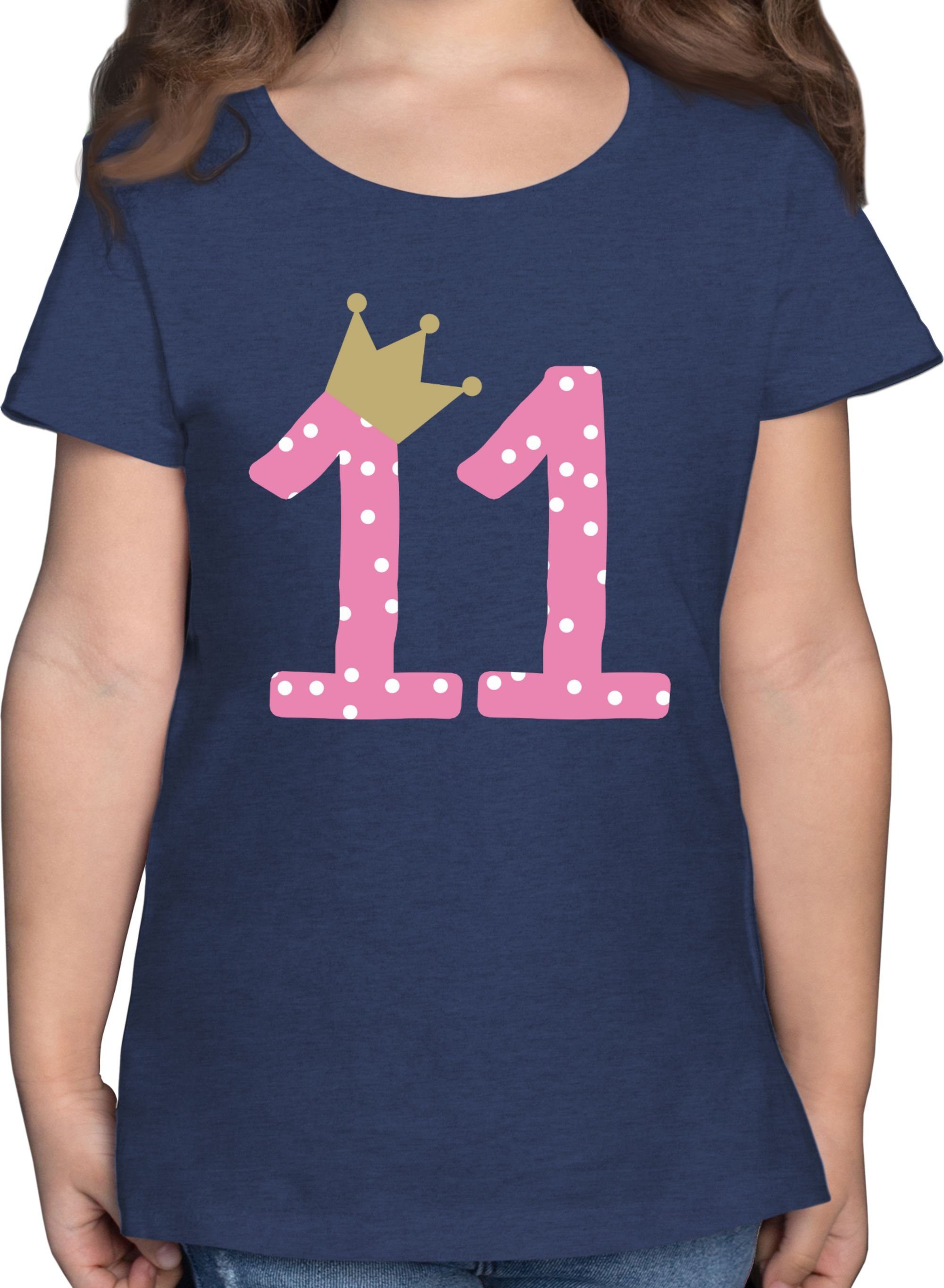 Shirtracer T-Shirt Elf Krone Mädchen Elfter 11. Geburtstag 3 Dunkelblau Meliert