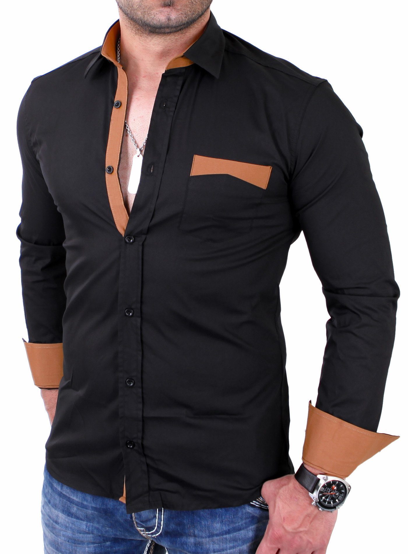 Reslad Langarmhemd Reslad Herren Hemd Exklusiv Two Tone Look Langarmhemd RS günstig online kaufen