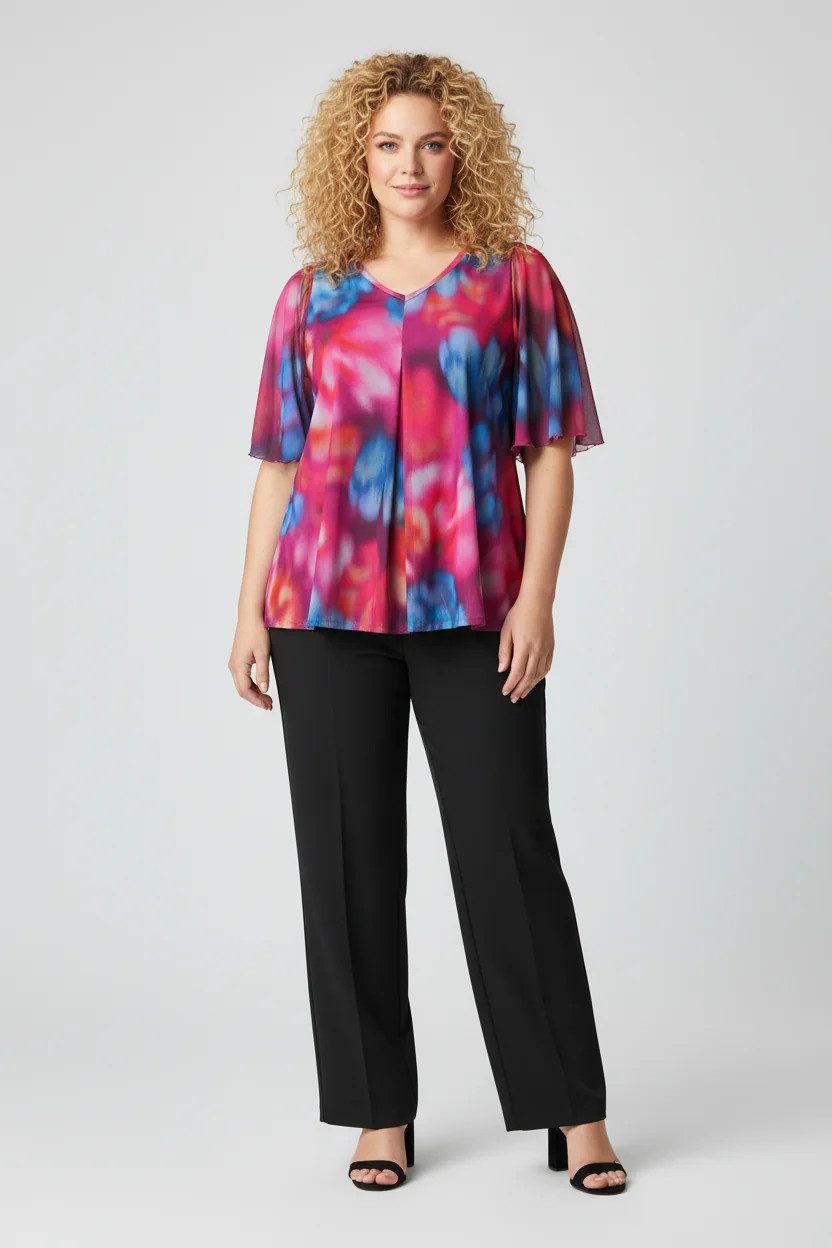 Blusentop Bluse aus bedrucktem Mesh