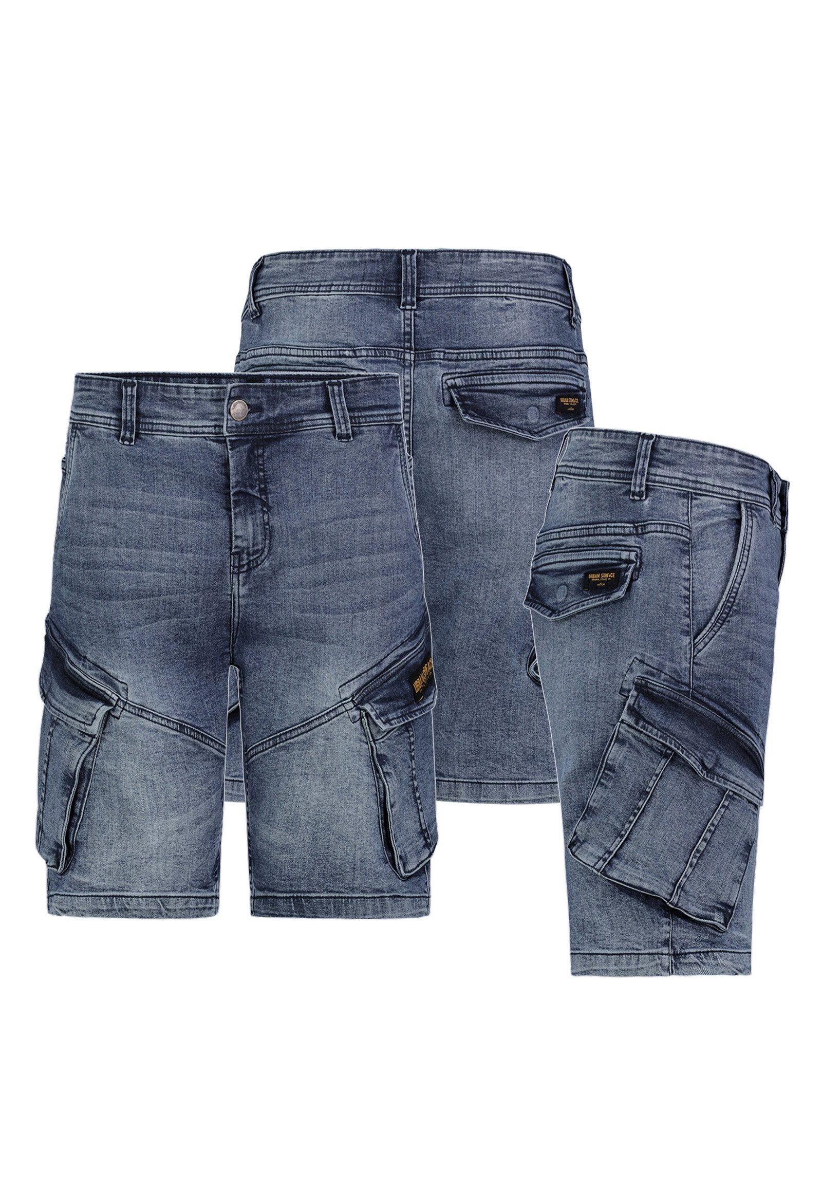 Urban Surface Jeansshorts Cargo mit Gürtel und Design Taschen Denim Bermuda Shorts