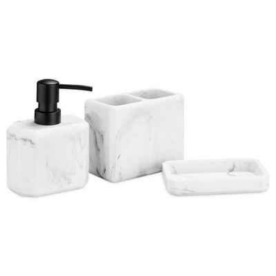 Navaris Badezimmer-Set Badezimmer Set 3-teilig Marmoroptik - Bad Accessoires, (1-St)