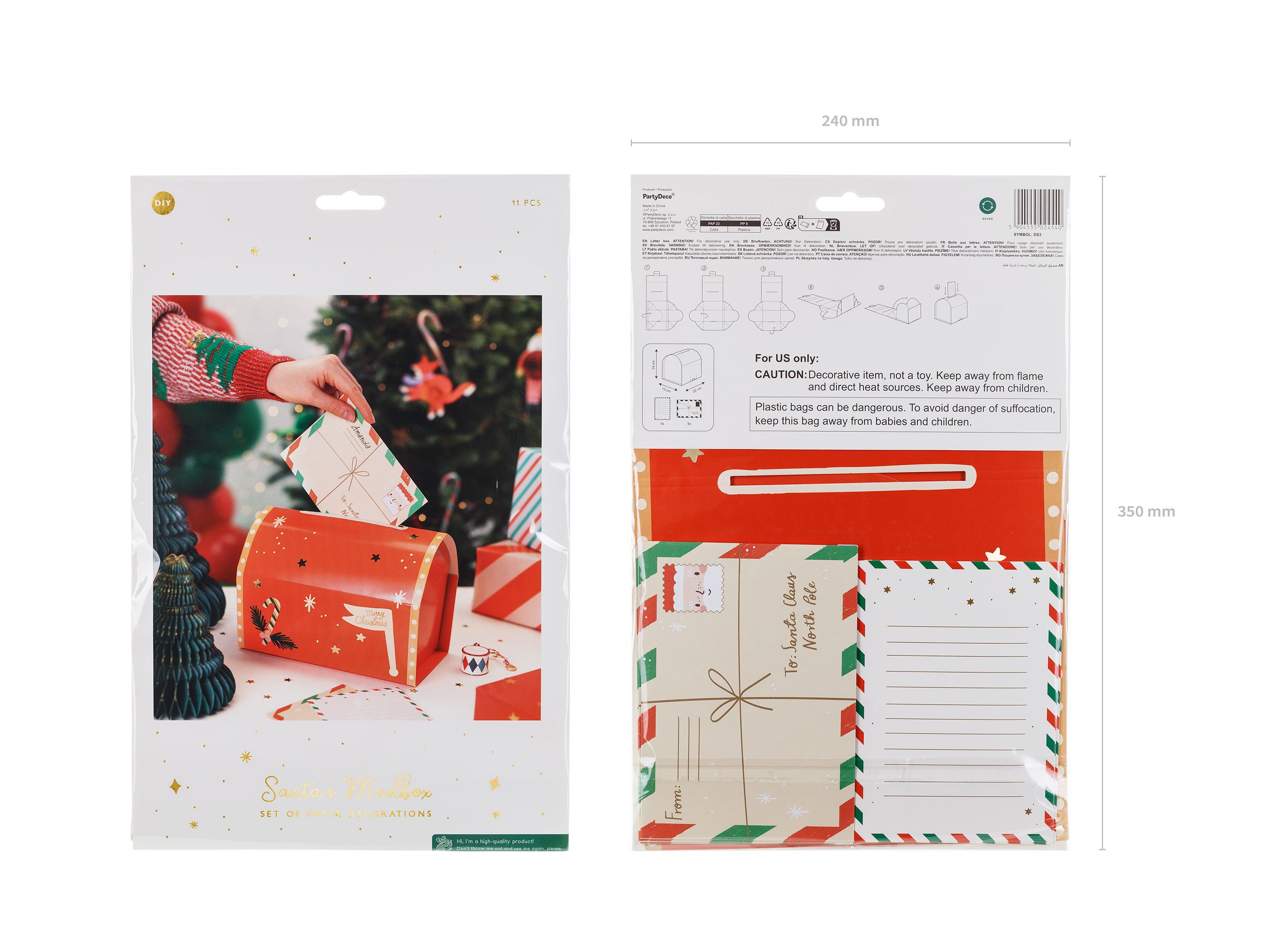 partydeco Geschenkbox, Weihnachtsbriefkasten 22x13x14cm Set mit Briefpapier & Briefumschlägen