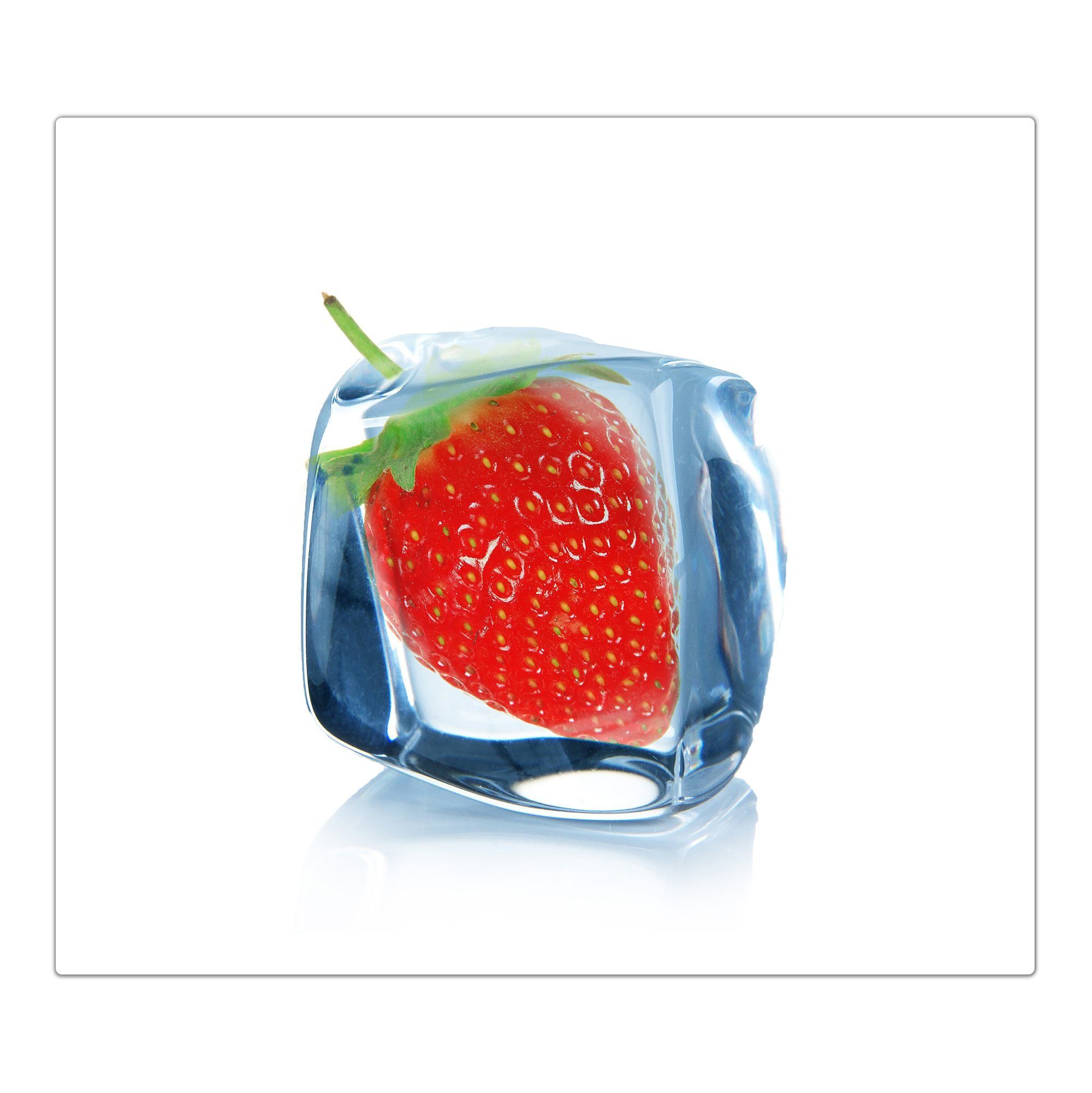 Primedeco Herd-Abdeckplatte Herdabdeckplatte Spritzschutz aus Glas Erdbeere im Eiswürfel, Glas, (1 tlg)