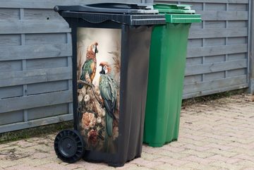 MuchoWow Wandsticker Papageien - Vögel - Natur - Blumen (1 St), Mülleimer-aufkleber, Mülltonne, Sticker, Container, Abfalbehälter