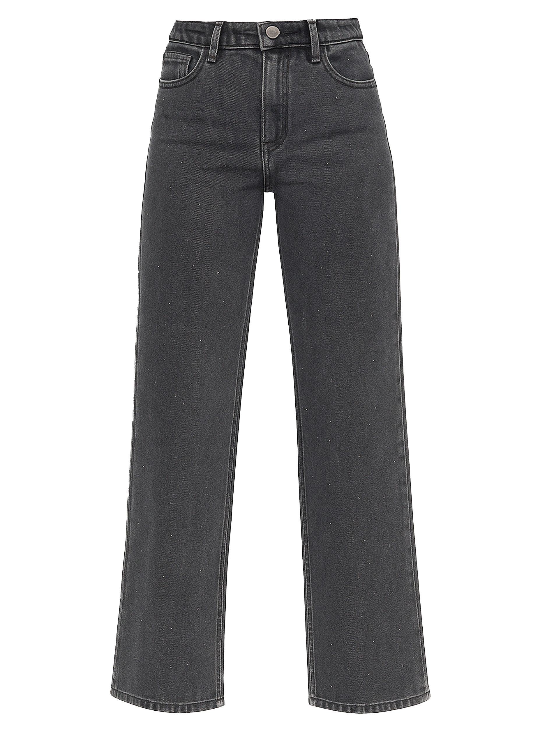 SASSYCLASSY 5-Pocket-Jeans Wide Leg Jeans mit Strasssteinen für Damen