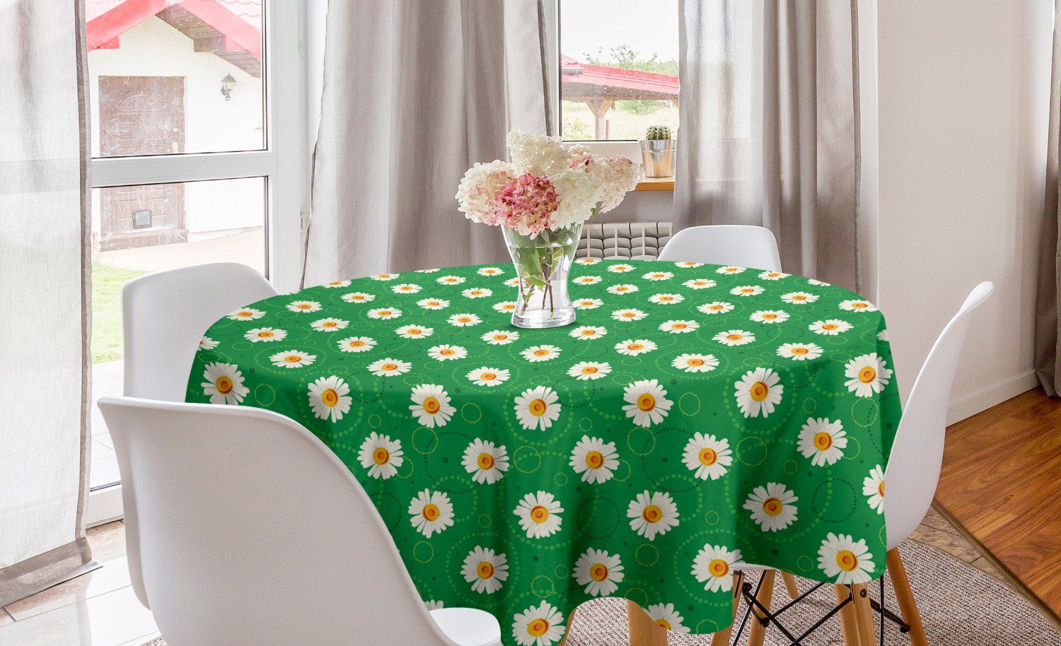 Abakuhaus Tischdecke Kreis Tischdecke Abdeckung für Esszimmer Küche Dekoration, Blumen Kamillen und Kreise Kunst