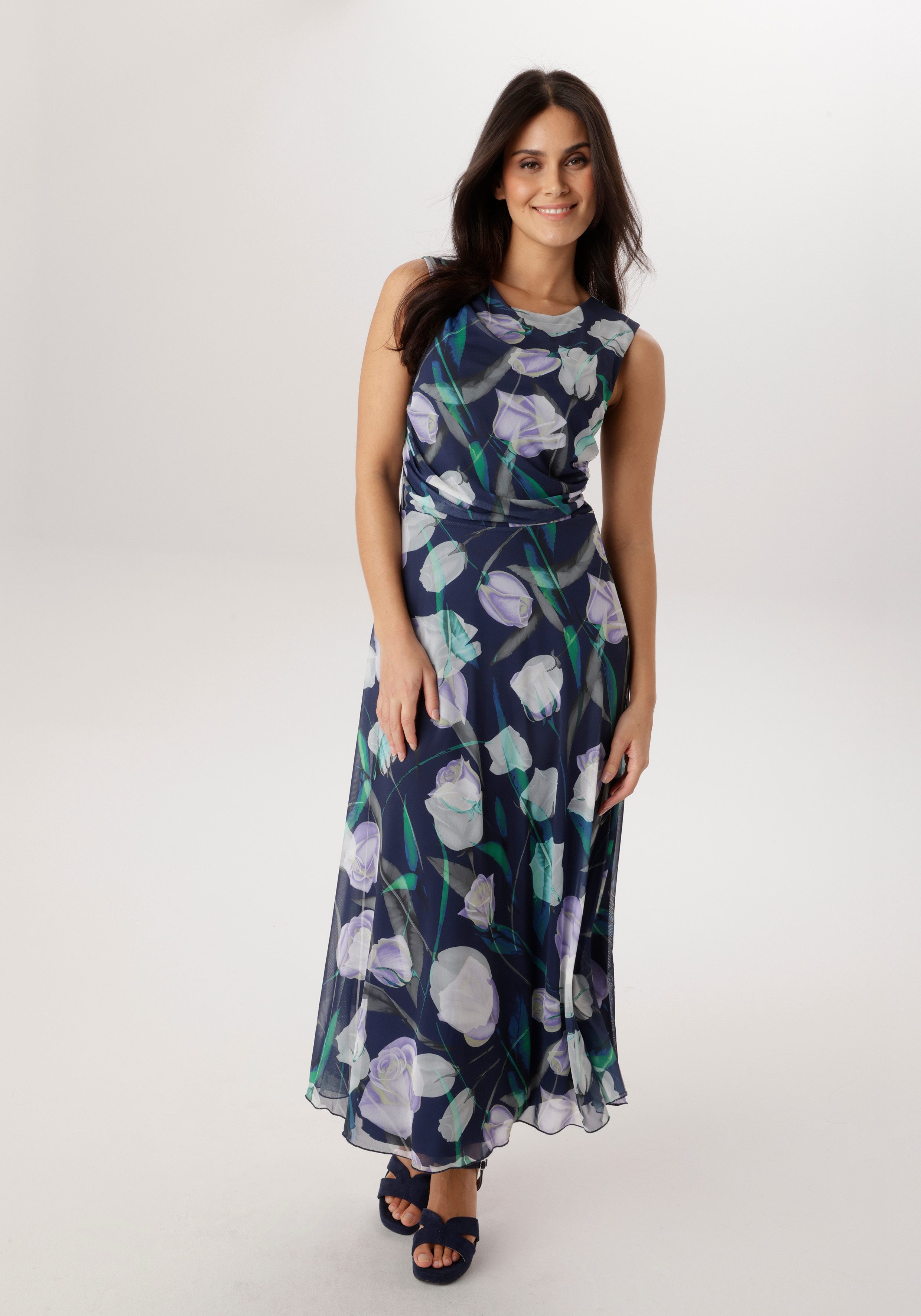 Aniston SELECTED Midikleid in Mesh-Qualiät und floralem Blütendruck