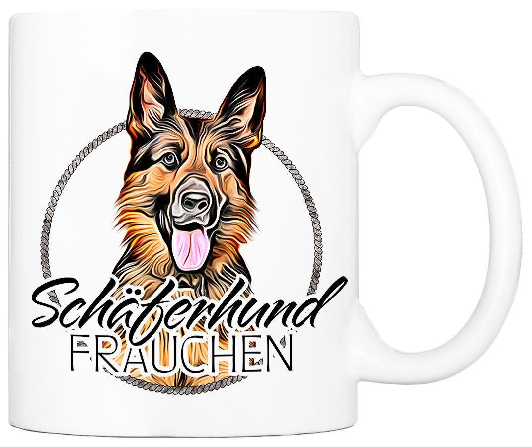 Geschenk, bedruckt, mit Hunderasse, - handgefertigt, Keramik, Tasse FRAUCHEN beidseitig Hundefreunde, für ml SCHÄFERHUND Cadouri 330 Kaffeetasse