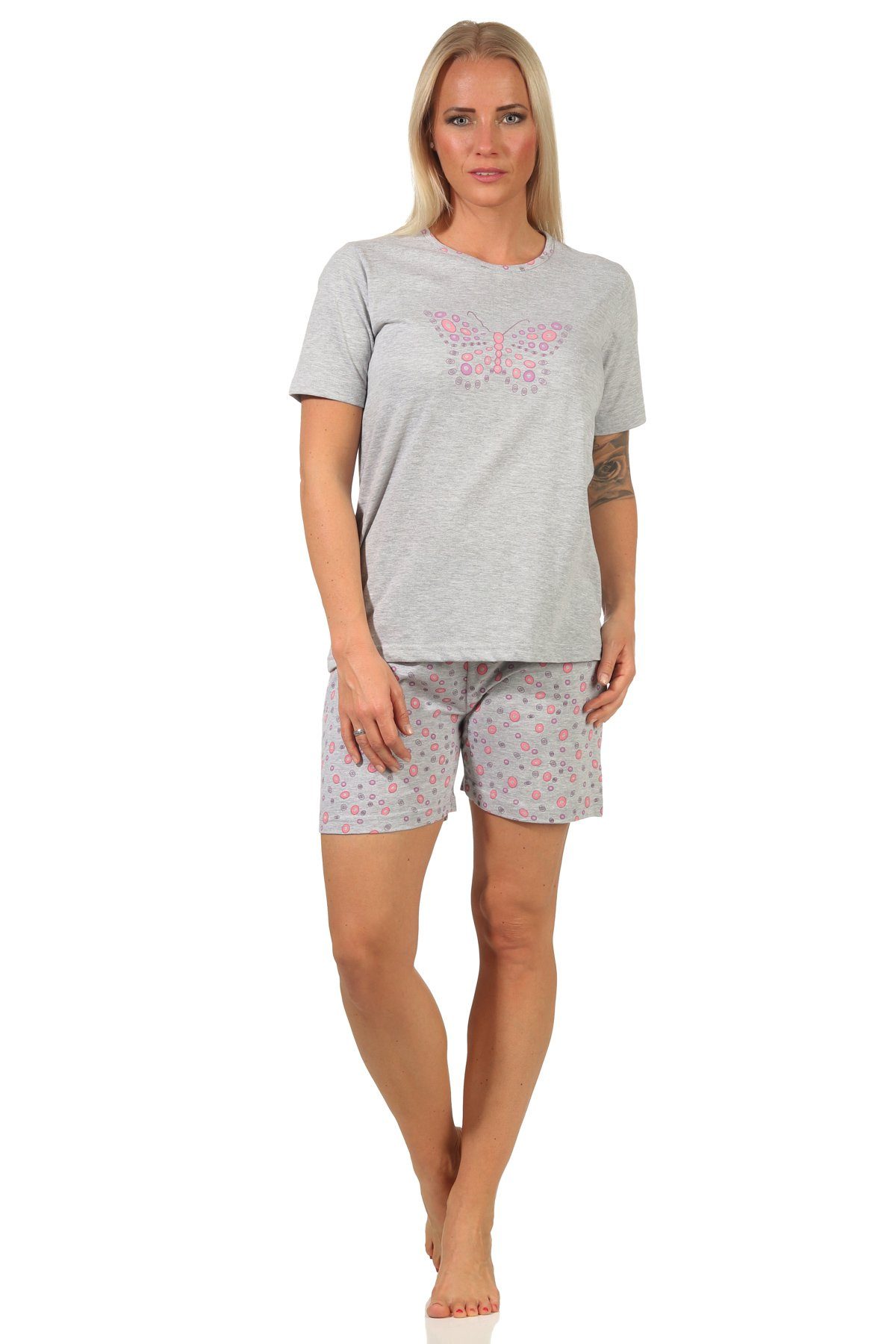 RELAX by Normann Pyjama Damen Shorty Schlafanzug, kurzarm Pyjama mit Schmetterling-Motiv pink | Shortys