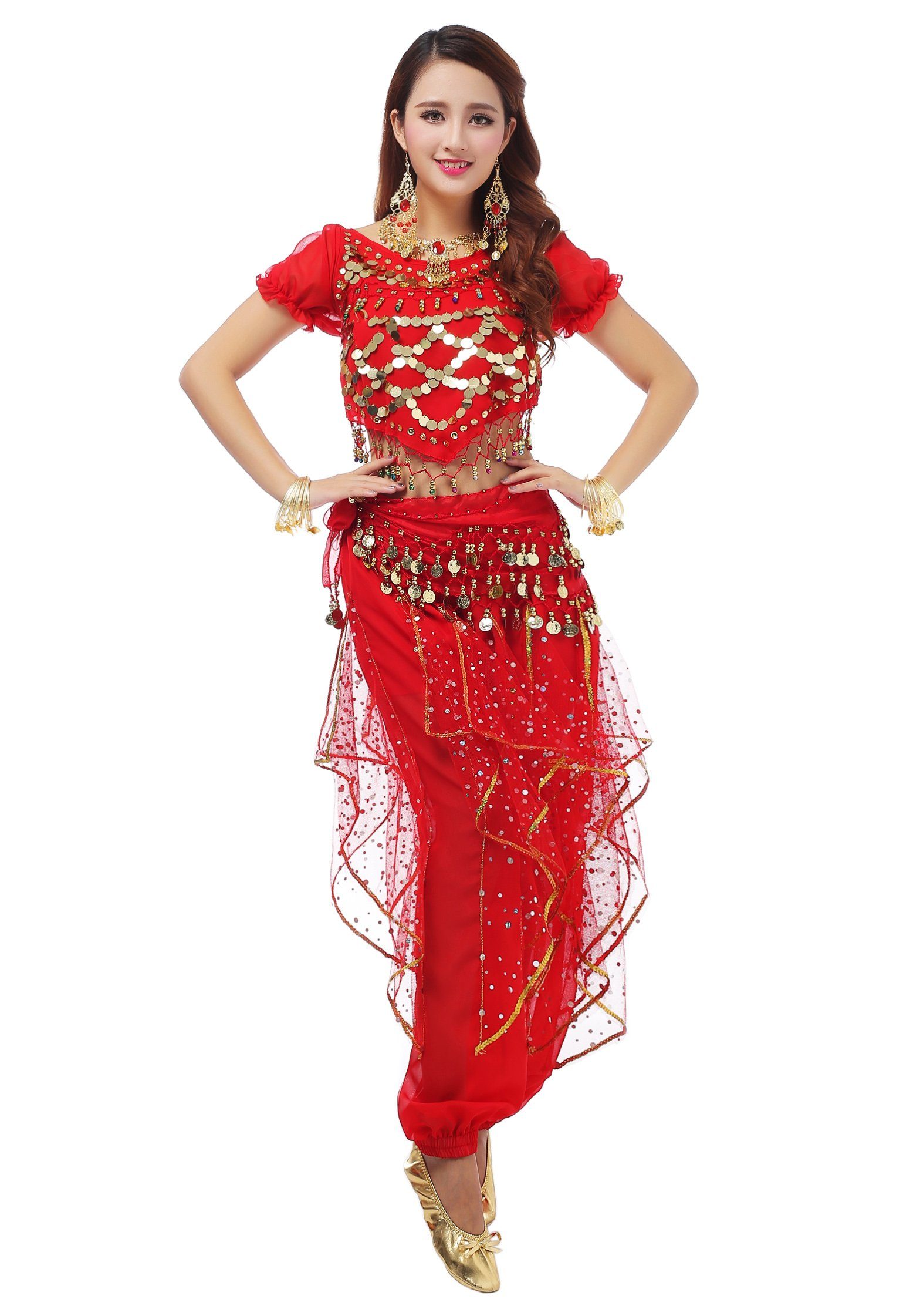 MyBeautyworld24 Kostüm Belly Dance Bauchtanz-Komplett Set 6 tlg in rot