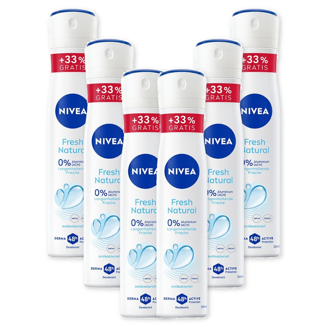 Nivea Deo-Spray Fresh Natural​ XL 6x200ml DERMA 48h Aktiv-Schutz Frischeeffekt, 6-tlg.