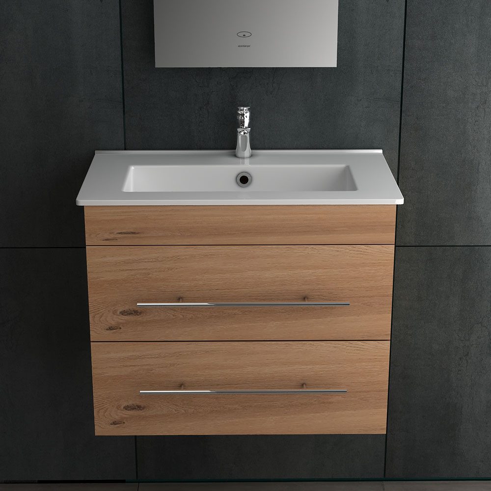 Alpenberger bathroom set washbasin with vanity unit - vanity unit 60 cm wide, (Complete set pre-assembled 60 cm wide, 2-piece, hand basin with bathroom cabinet), hygienic nano-coating, soft-close drawers