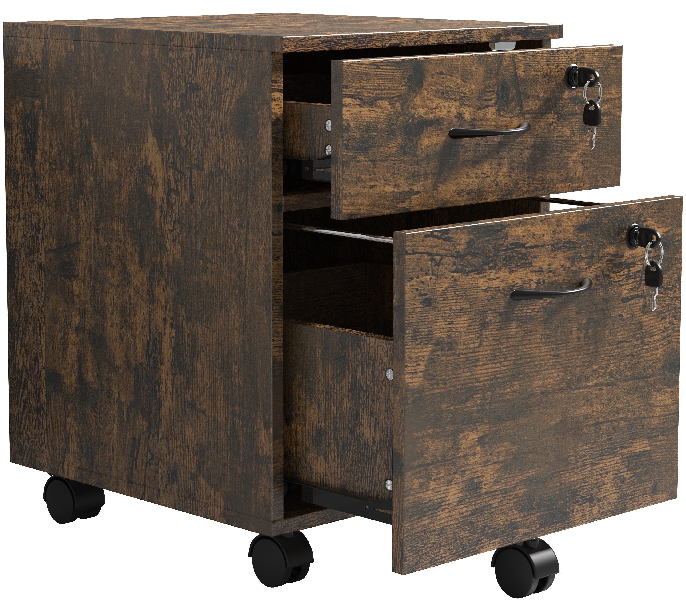 VCM Rollcontainer Büroschrank Baula H. 55 x B. 40 x T. 44 cm, Beistellcontainer mit zwei Schubladen, Bürocontainer abschließbar