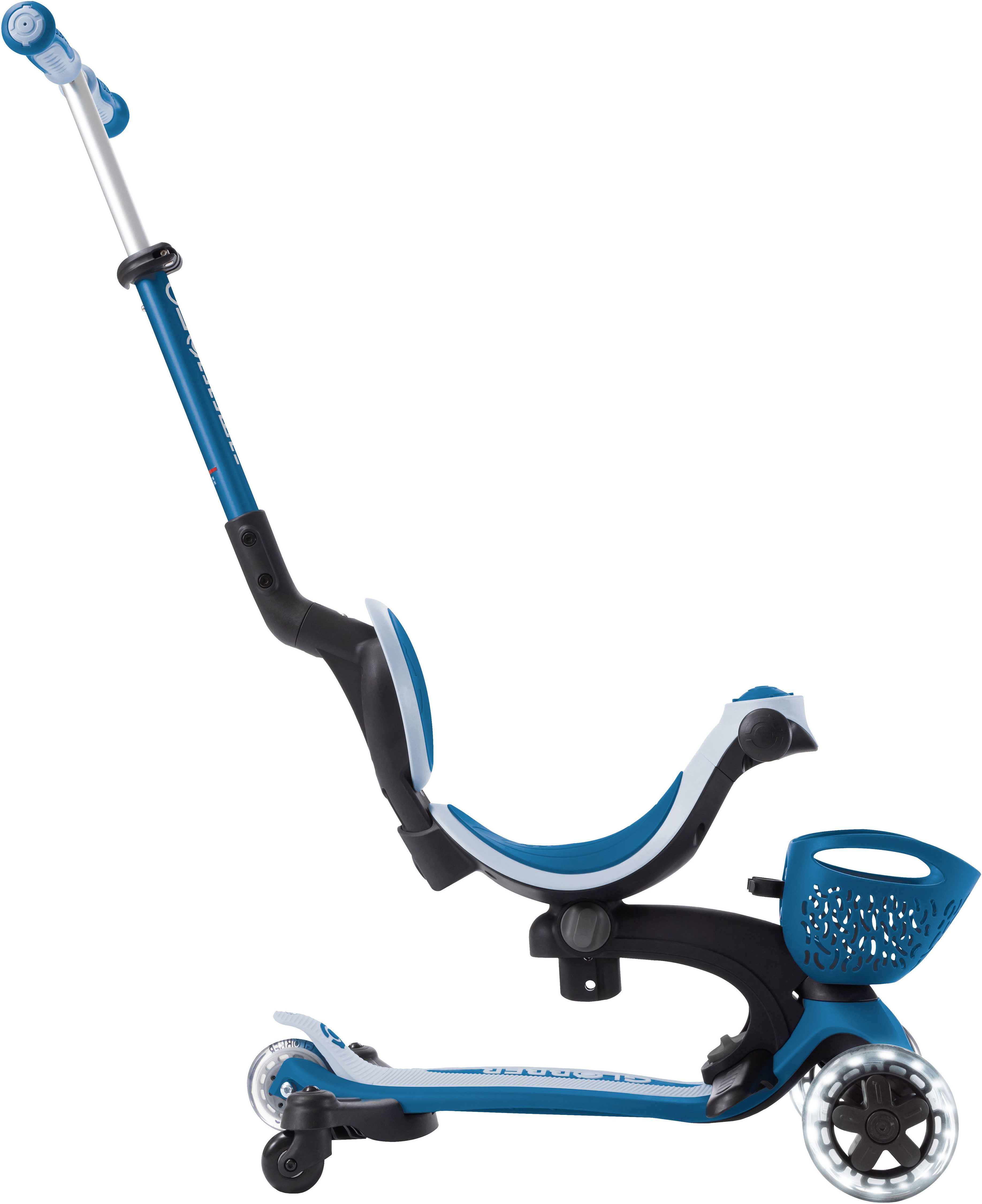 Globber Tretroller GO-UP BABY 360 LIGHTS, mit Leuchtrollen und Leuchtmodul, Aufsitzrad, Laufrad und Scooter in Einem