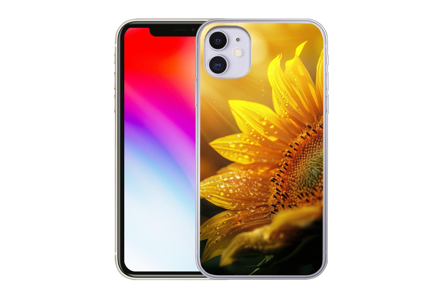 MuchoWow Handyhülle für Apple iPhone 11 Sonnenblume - Tautropfen - Gelb - Sonnenlicht, Smartphone-Bumper, Print, Handy Schutzhülle Dünn
