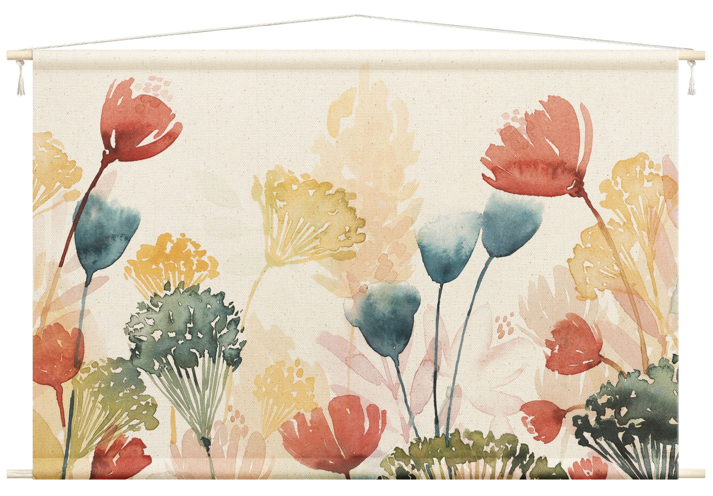 Bilderdepot24 Wandteppich modern Blumen Aquarell Landhaus bunt, rechteckig, Höhe: 2.6 mm, großes Wandbild aus Natur-Baumwolle Wandbehang Stoffbild Tuch Wollseil