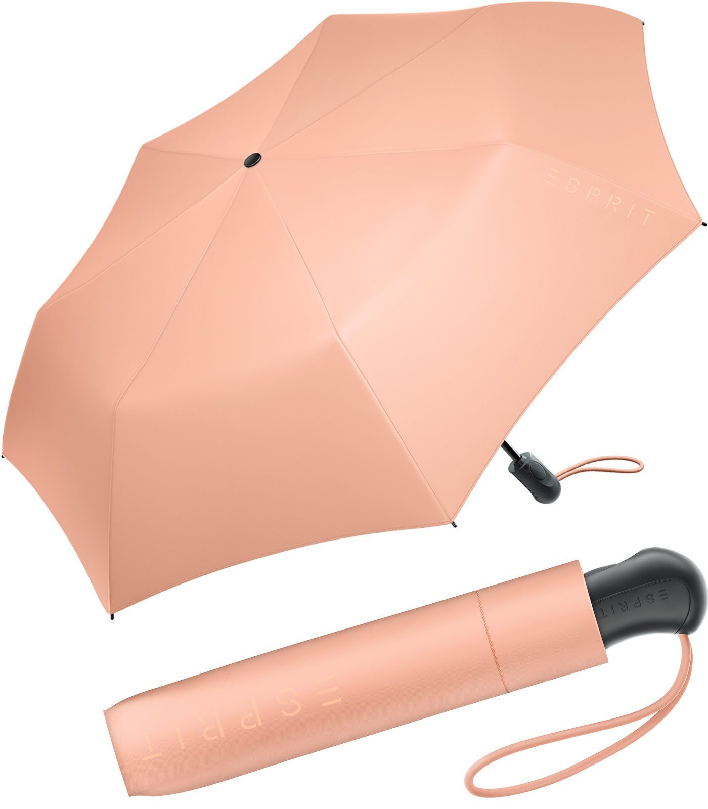 Esprit Taschenregenschirm den in Automatik Easymatic praktisch, neuen Trendfarben Auf-Zu pfirsich stabil Light 2022, FJ und Damen