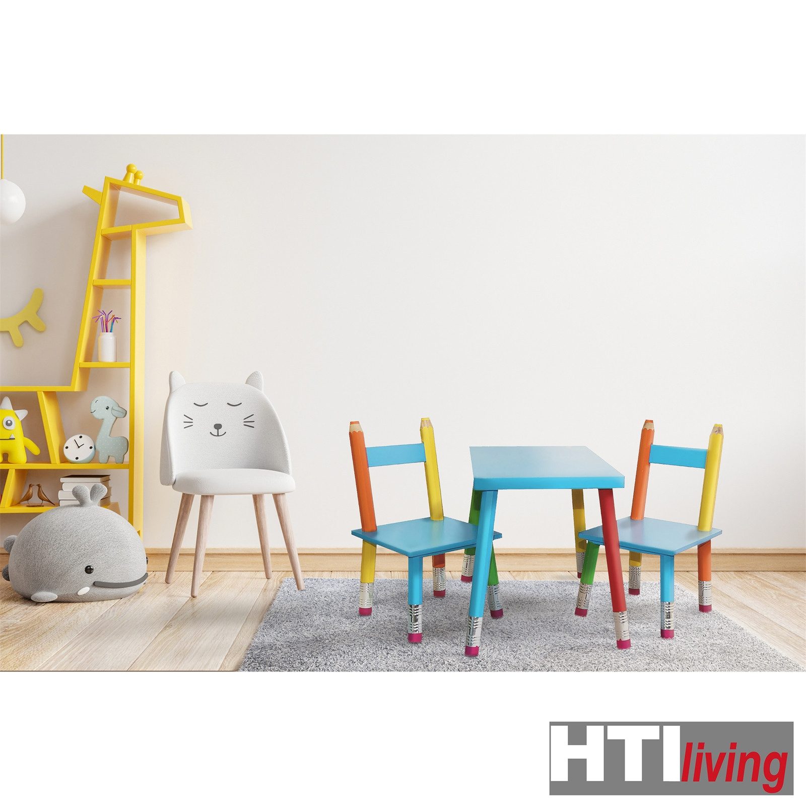 HTI-Living Kindersitzgruppe Sitzgruppe aus Holz für Kinder Buntstift, (Set, 3-tlg., 1 Tisch und 2 Stühle), Kinderstuhl Kindertisch Kindermöbel