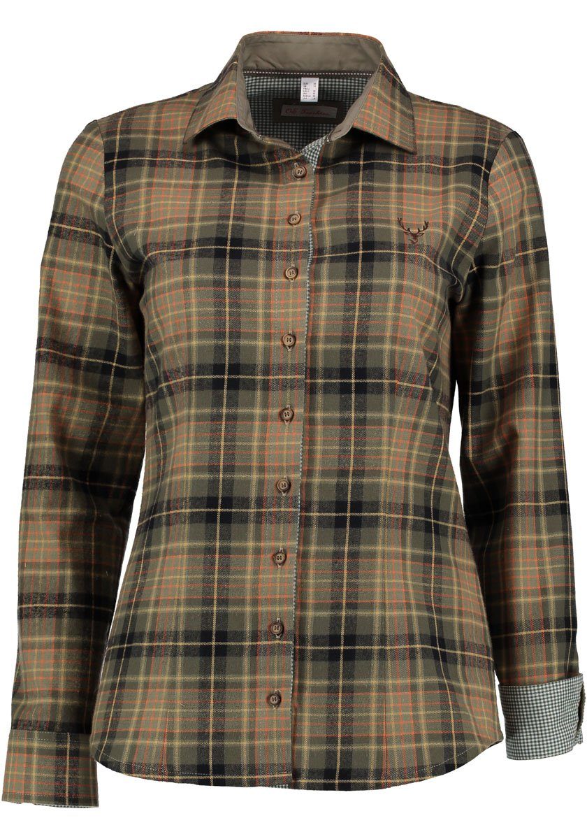 OS Trachten Outdoorbluse Flayon Jagdbluse mit Hirsch-Stickerei auf der Brust