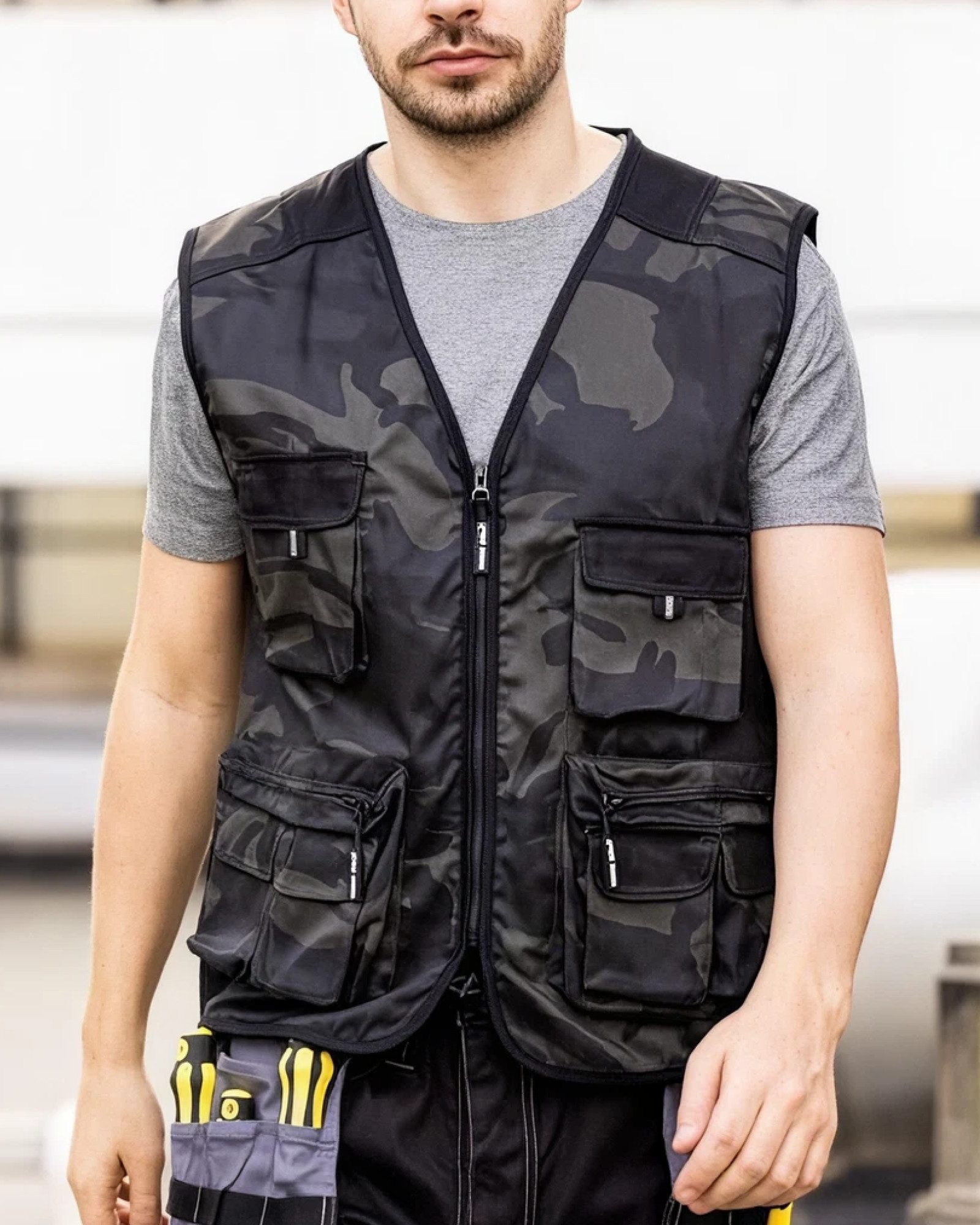 WORK IDEA Arbeitsweste Herren Outdoor Arbeitsweste, Mehrtaschen Angelweste (1-tlg) leichte atmungsaktive Tarnmuster Sommerweste