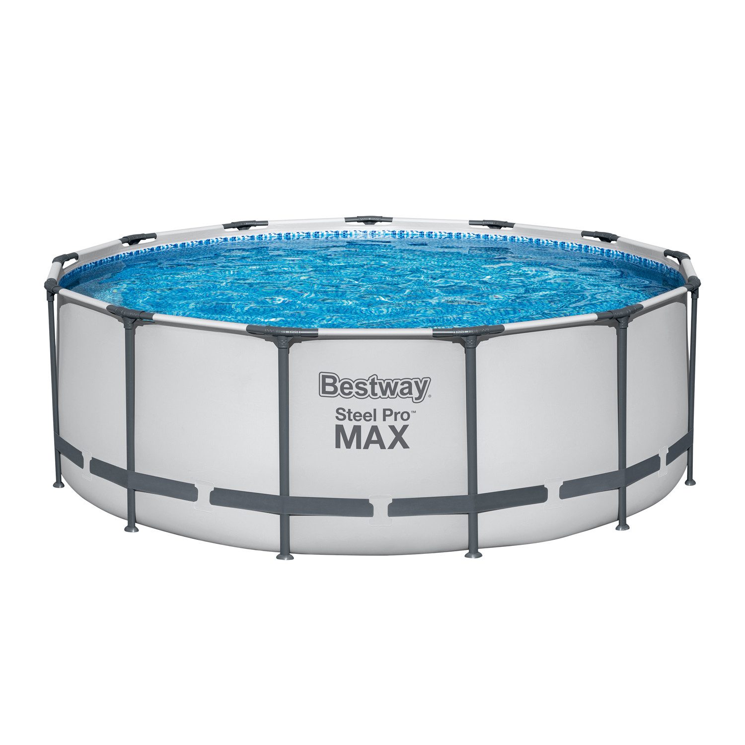 Bestway Framepool Steel Pro MAX™ Solo Pool ohne Zubehör Ø 396 x 122 cm, lichtgrau, rund (Packung, ohne Zubehör)